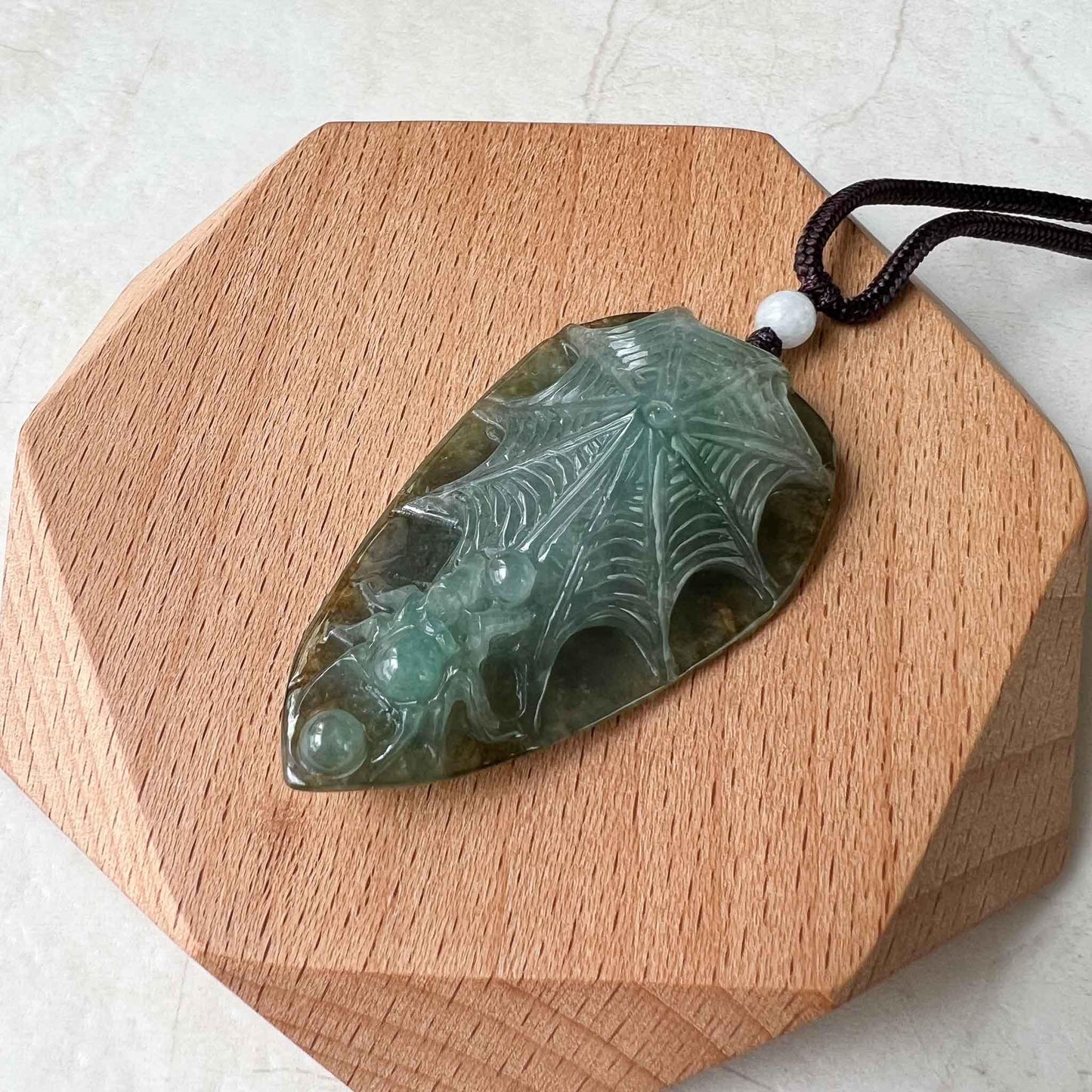 Jadeite Jade Spider Jade Pendant Necklace, Spiderweb Leaf Jade Pendant, YJ-1022-0064627