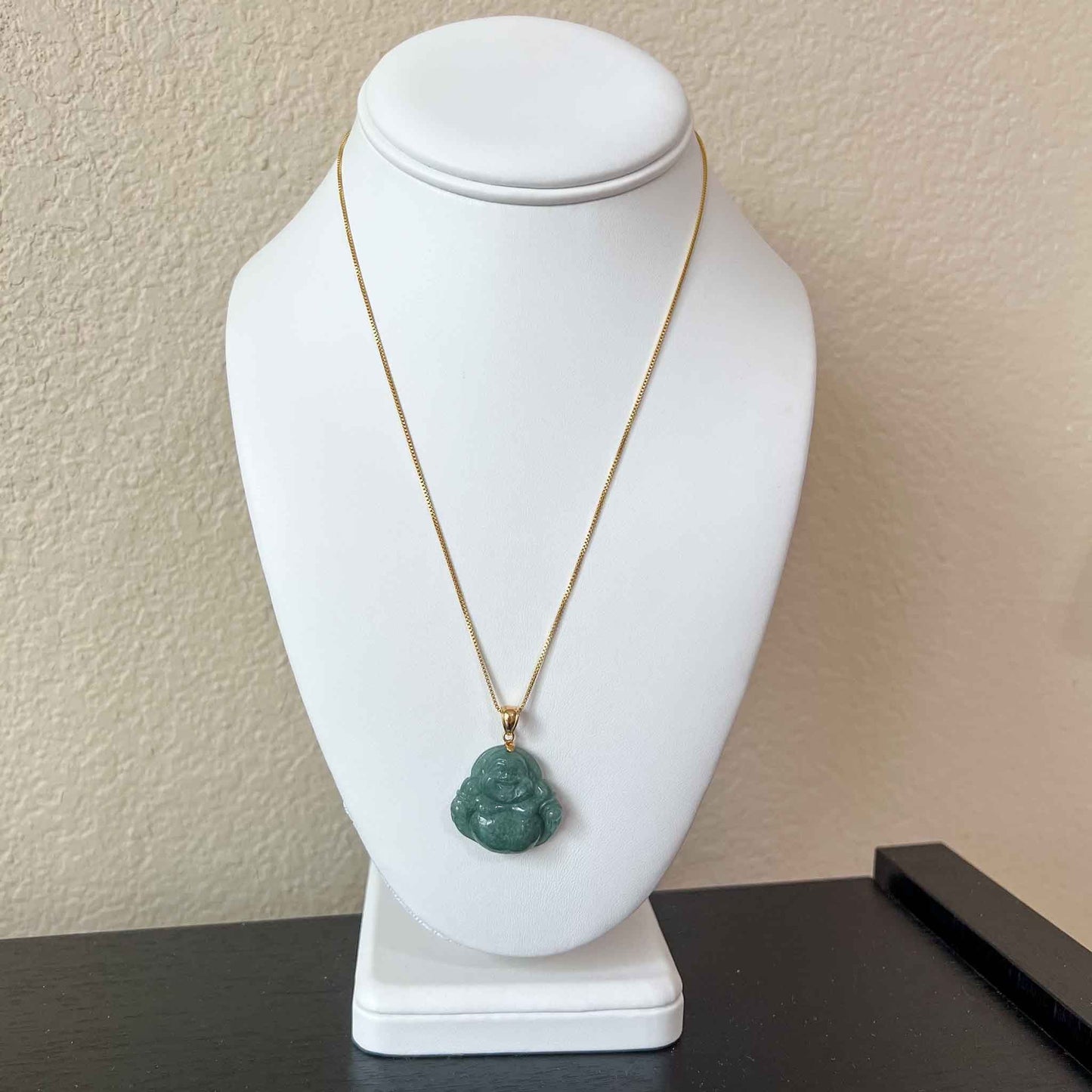 Green Happy Buddha Jadeite Jade with 18K Solid Gold Pendant, SHWQ-0423-1682304755