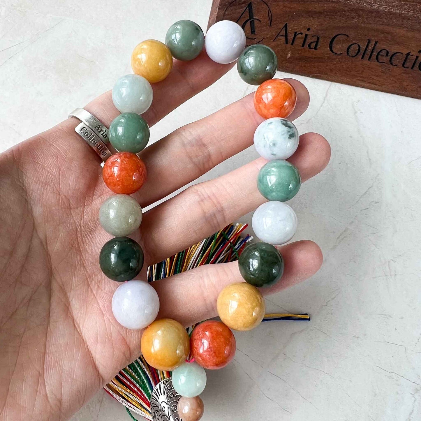 13 mm Multi-color Green Yellow Red Purple Jadeite Jade Mala Prayer Beads Bracelet - NOT ELASTIC, XNZ-1022-1681761902