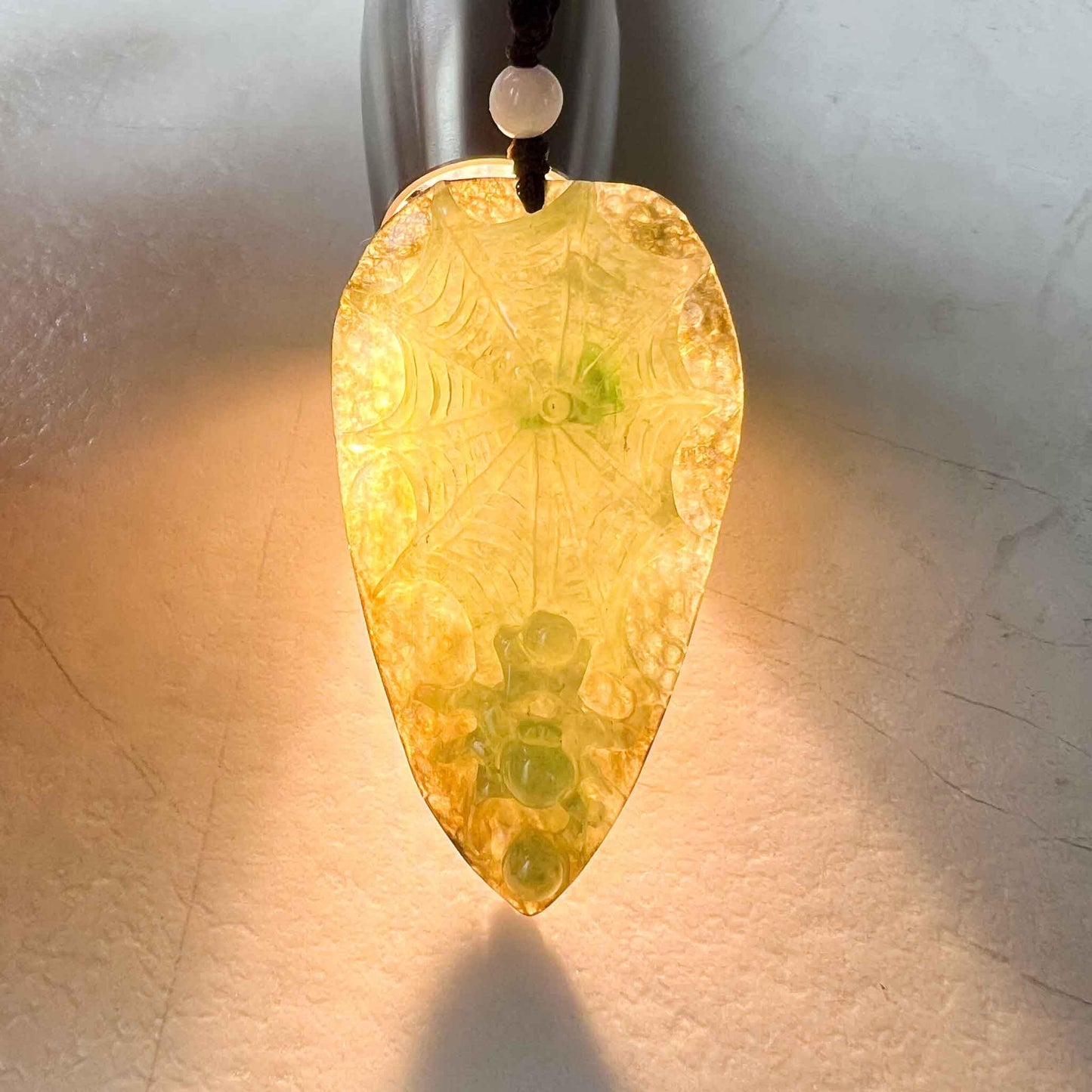 Jadeite Jade Spider Jade Pendant Necklace, Spiderweb Leaf Jade Pendant, YJ-1022-0064627