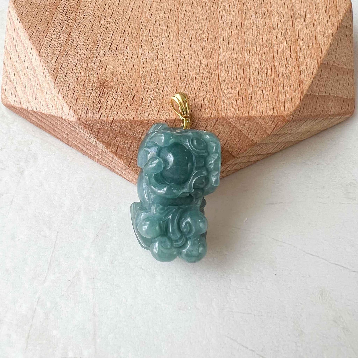 Blue Green Jadeite Jade Dragon Pixiu Pi Xiu, 18k Gold Bail, 貔貅, Dragon Chinese Carved Pendant, SHWQ-0423-1682209877