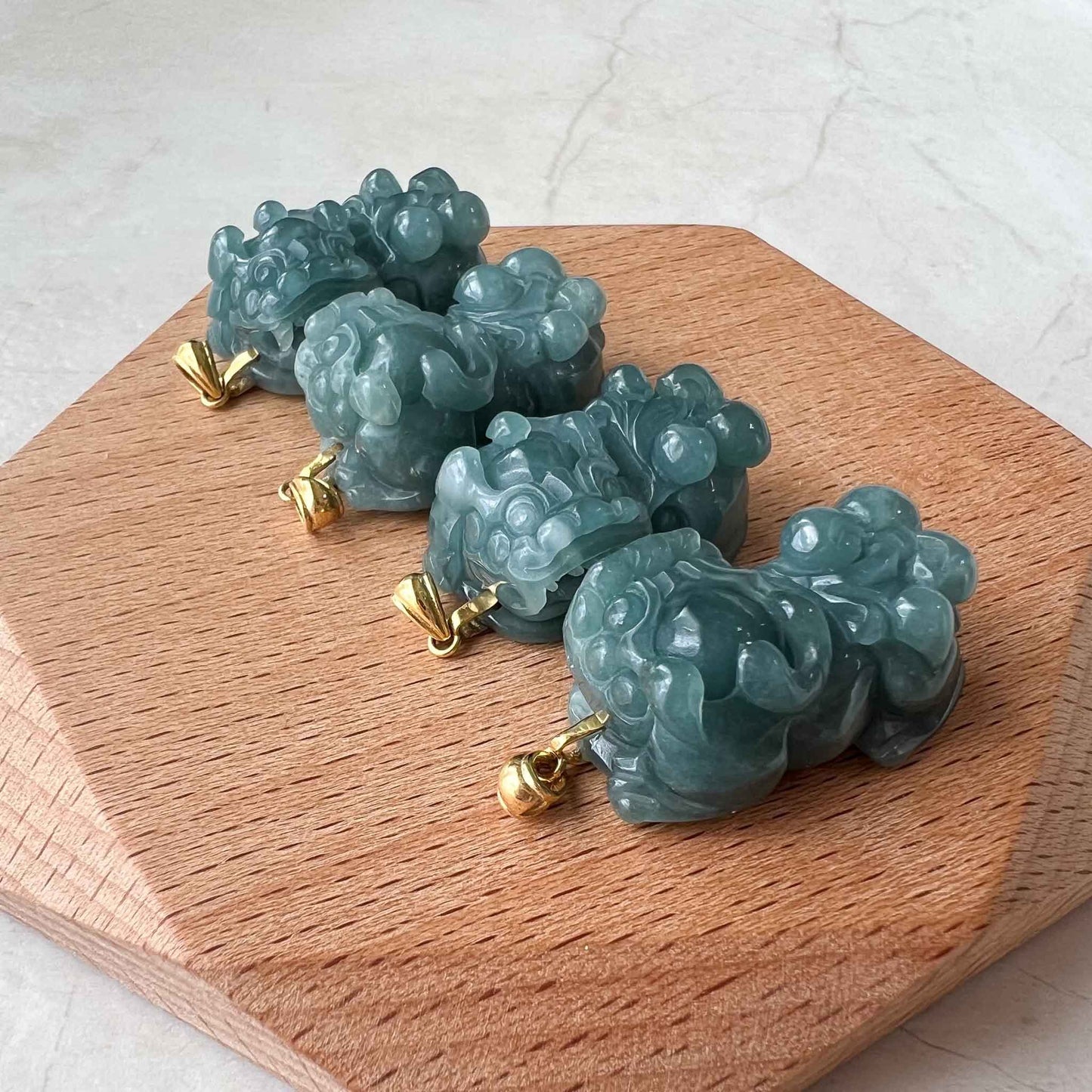 Blue Green Jadeite Jade Dragon Pixiu Pi Xiu, 18k Gold Bail, 貔貅, Dragon Chinese Carved Pendant, SHWQ-0423-1682209877