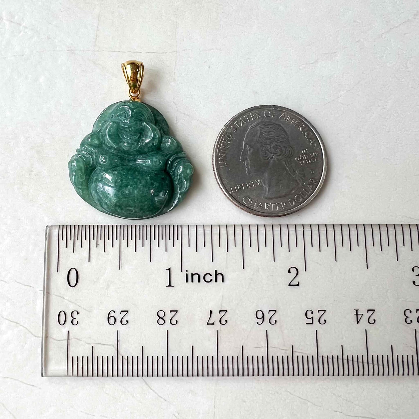 Green Happy Buddha Jadeite Jade with 18K Solid Gold Pendant, SHWQ-0423-1682304755