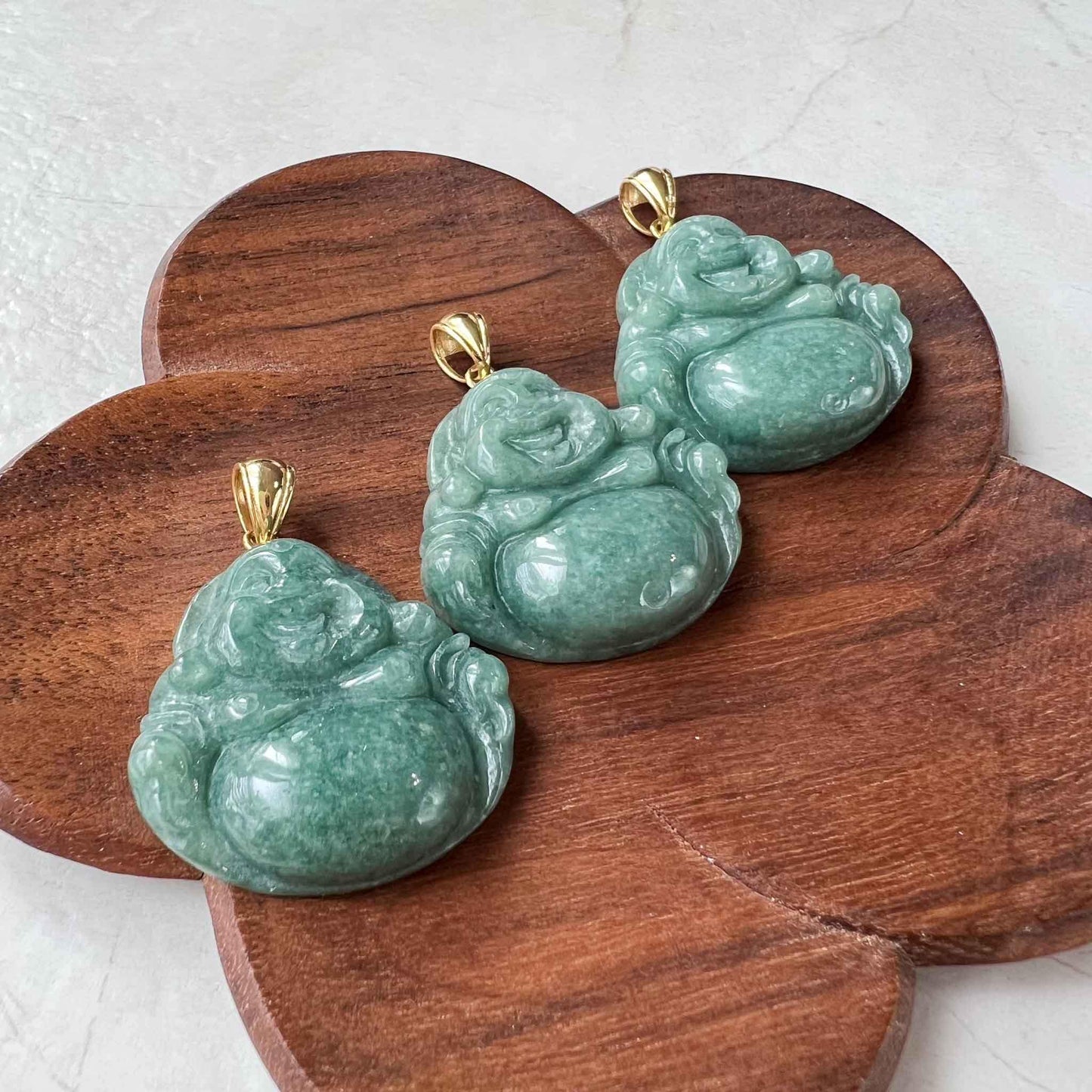 Green Happy Buddha Jadeite Jade with 18K Solid Gold Pendant, SHWQ-0423-1682304755