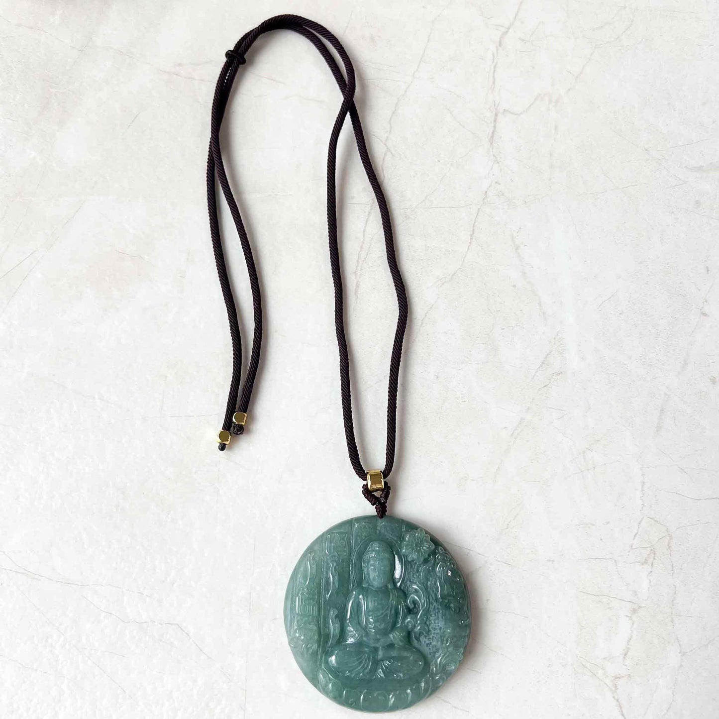Jadeite Jade Vairocana Buddha with Demon Face, Da Ri Ru Lai, Đại Nhật Như Lai, 大日如来, Hand Carved Jade Pendant Necklace, YJ-1022-0064614