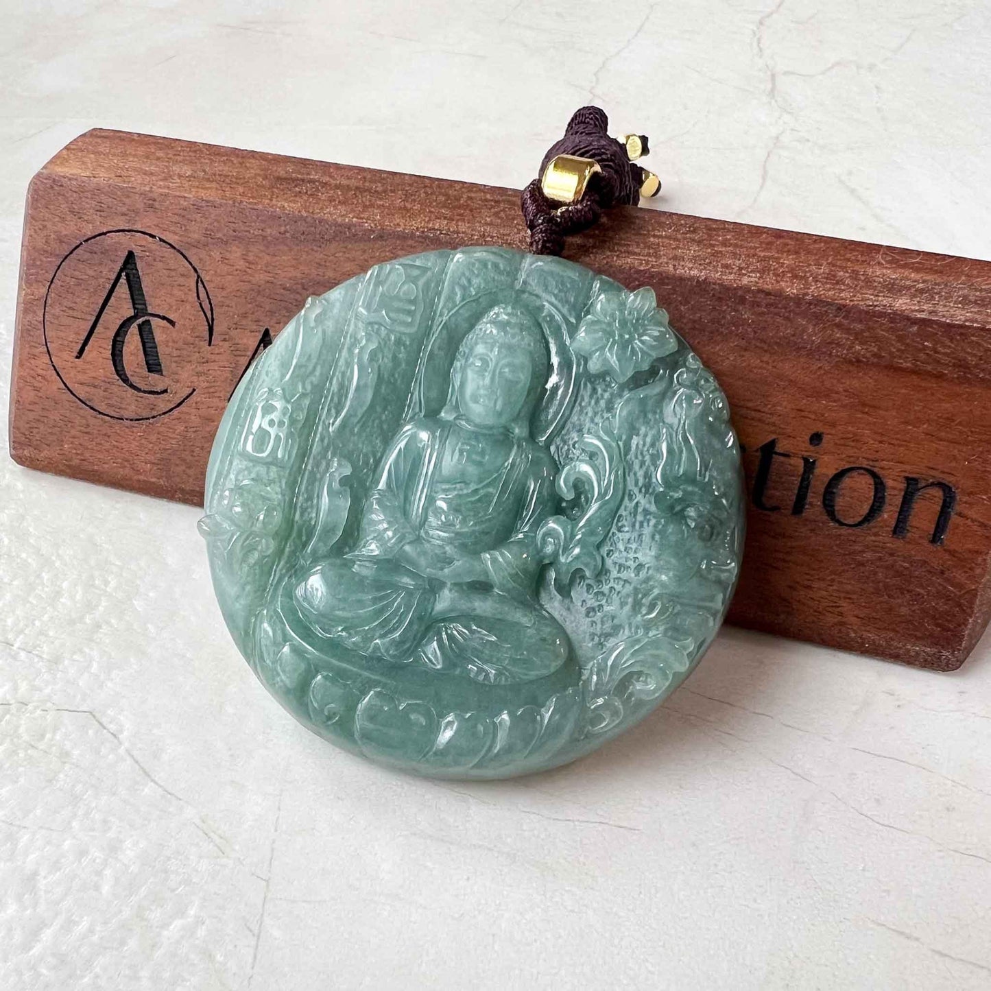 Jadeite Jade Vairocana Buddha with Demon Face, Da Ri Ru Lai, Đại Nhật Như Lai, 大日如来, Hand Carved Jade Pendant Necklace, YJ-1022-0064614