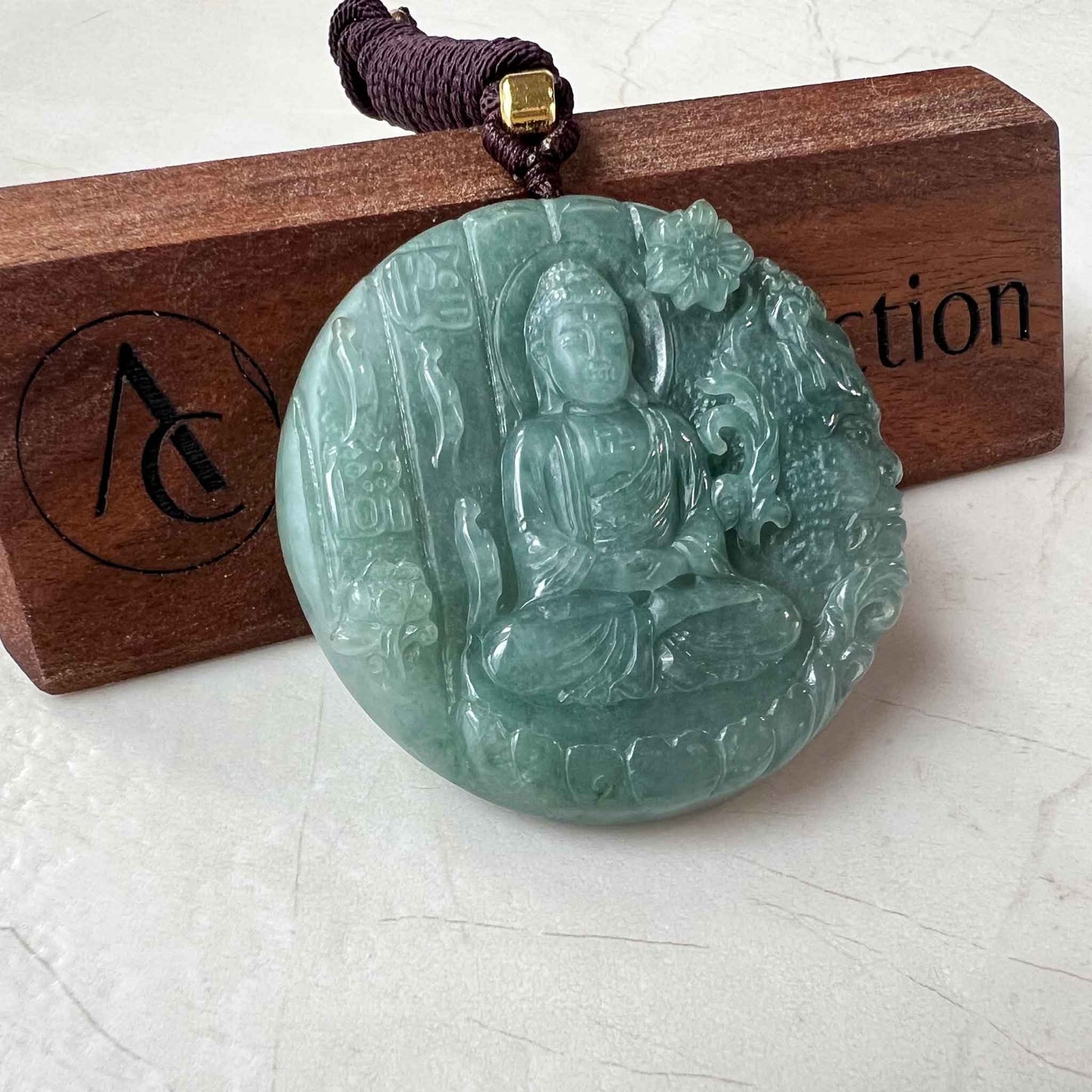 Jadeite Jade Vairocana Buddha with Demon Face, Da Ri Ru Lai, Đại Nhật Như Lai, 大日如来, Hand Carved Jade Pendant Necklace, YJ-1022-0064614