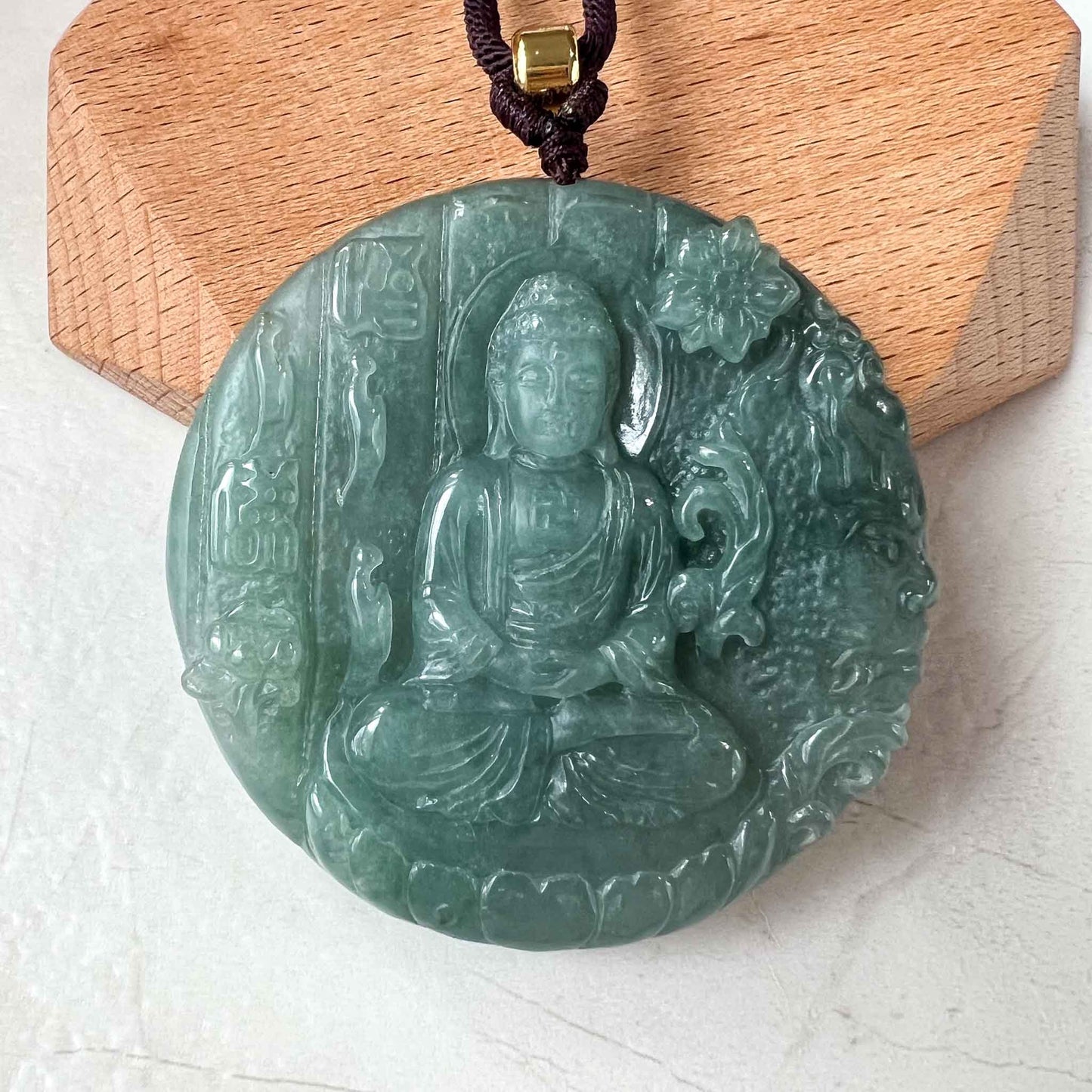 Jadeite Jade Vairocana Buddha with Demon Face, Da Ri Ru Lai, Đại Nhật Như Lai, 大日如来, Hand Carved Jade Pendant Necklace, YJ-1022-0064614
