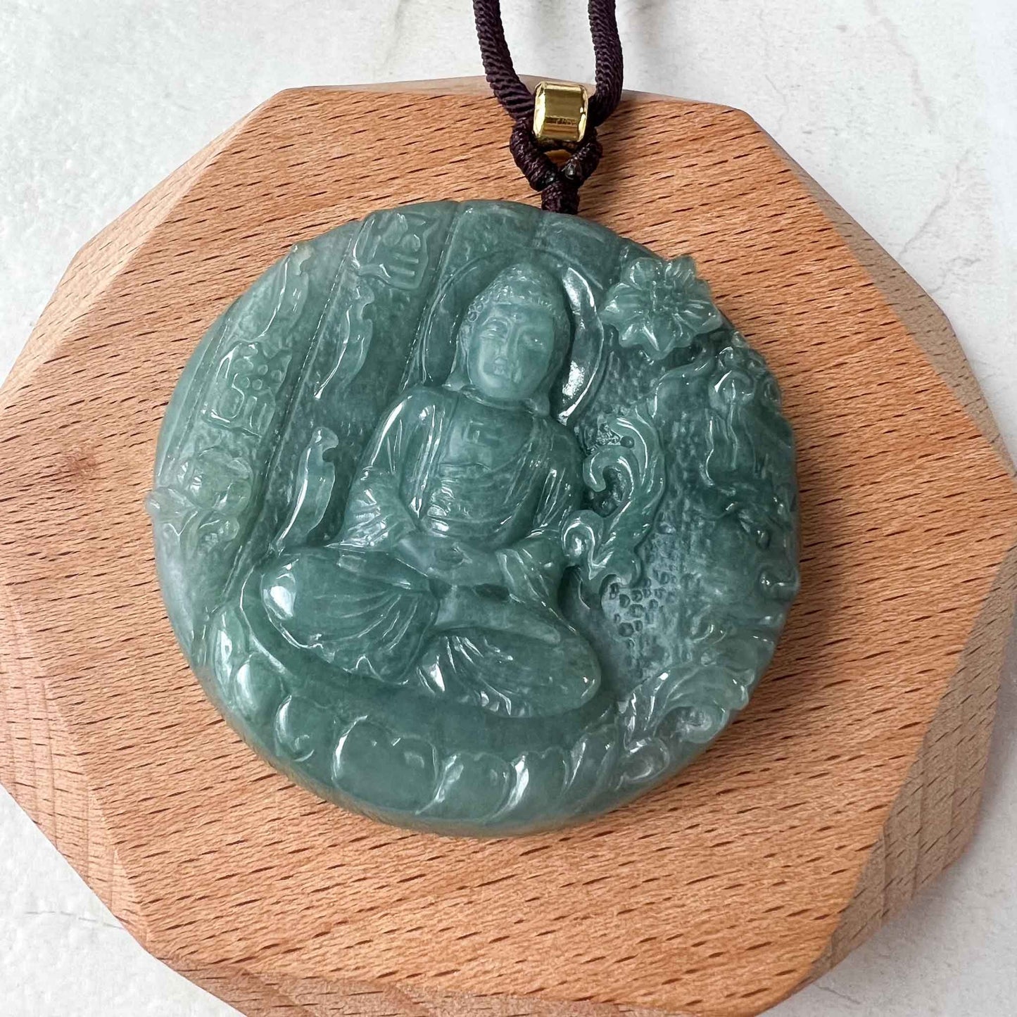 Jadeite Jade Vairocana Buddha with Demon Face, Da Ri Ru Lai, Đại Nhật Như Lai, 大日如来, Hand Carved Jade Pendant Necklace, YJ-1022-0064614