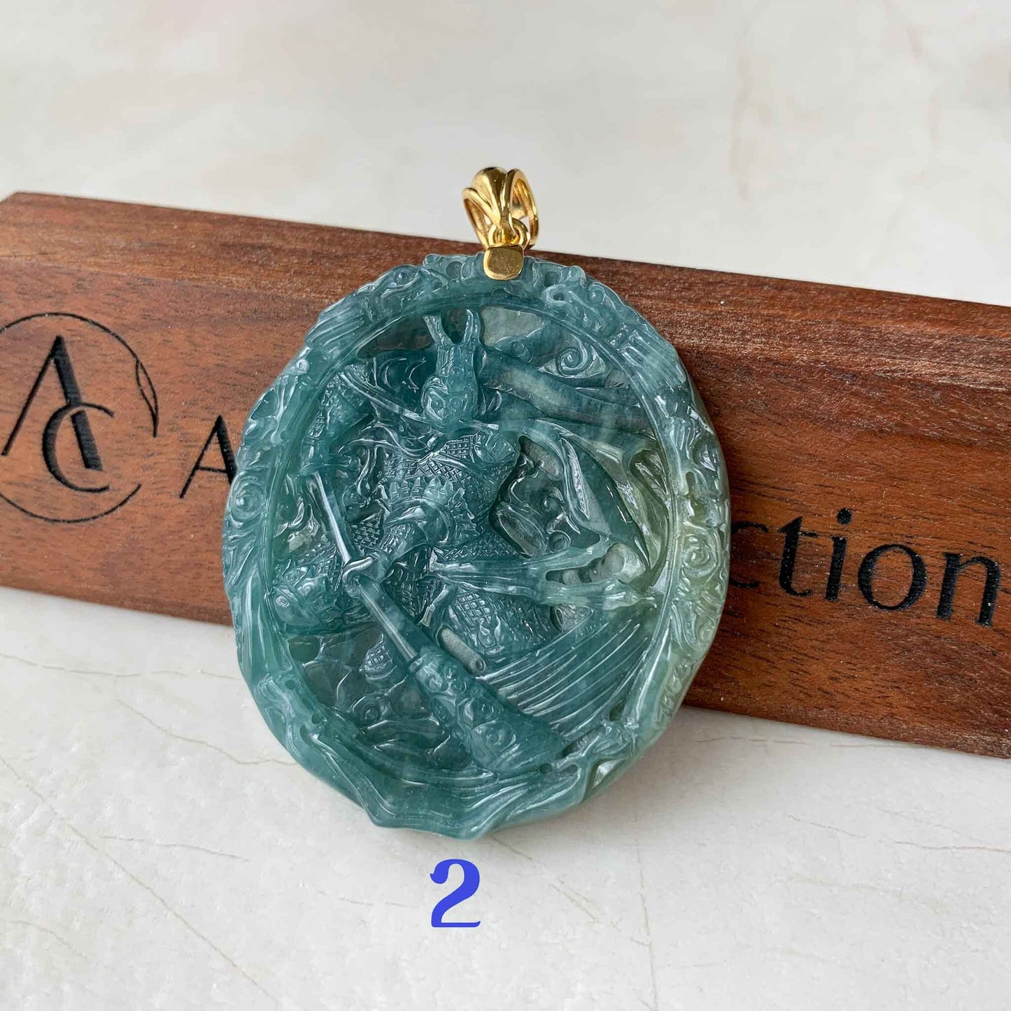 Blue Green Jadeite Jade Monkey King with 18K Gold Pendant, Sun Wu Kong, 孙悟空, Chinese Zodiac Carved, XZG-0423-1684022066
