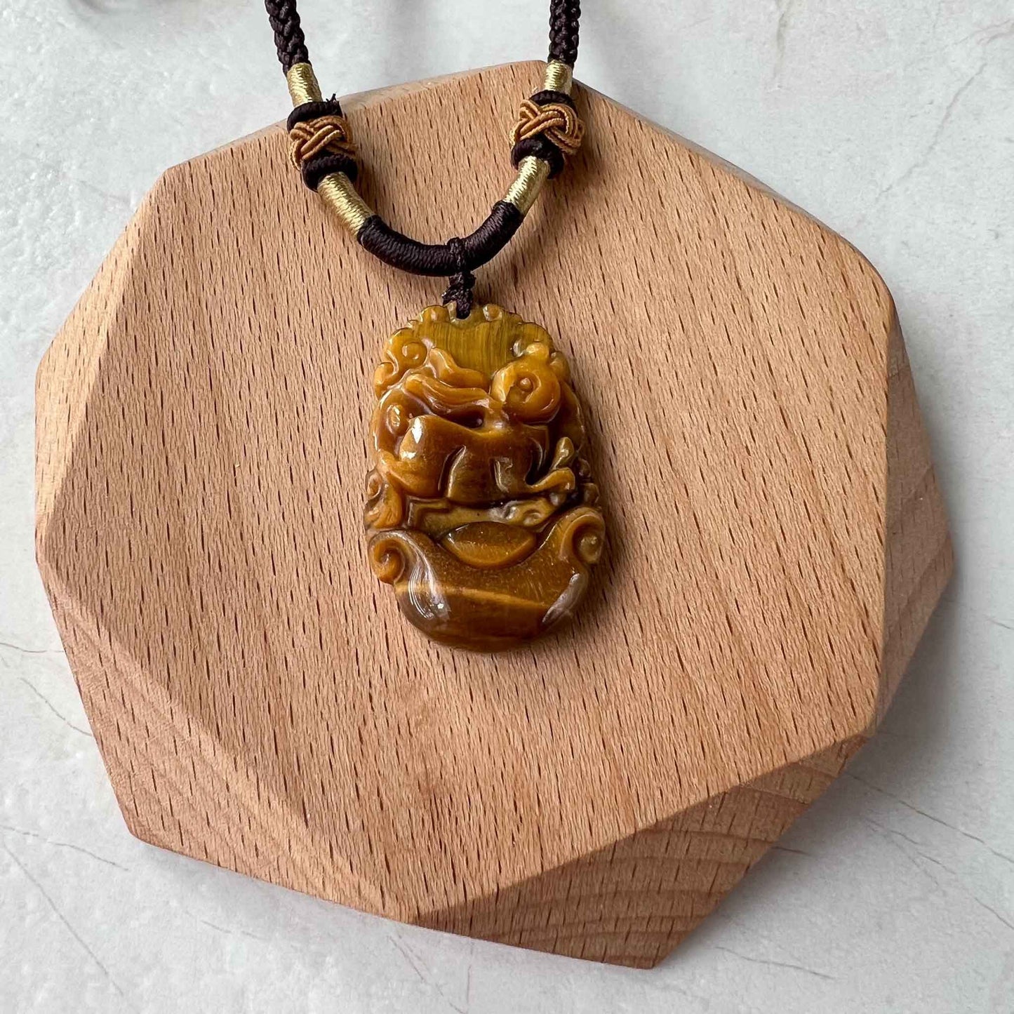 Tiger Eye Rabbit Chinese Zodiac Carved Pendant Necklace, YW-0110-1685930125
