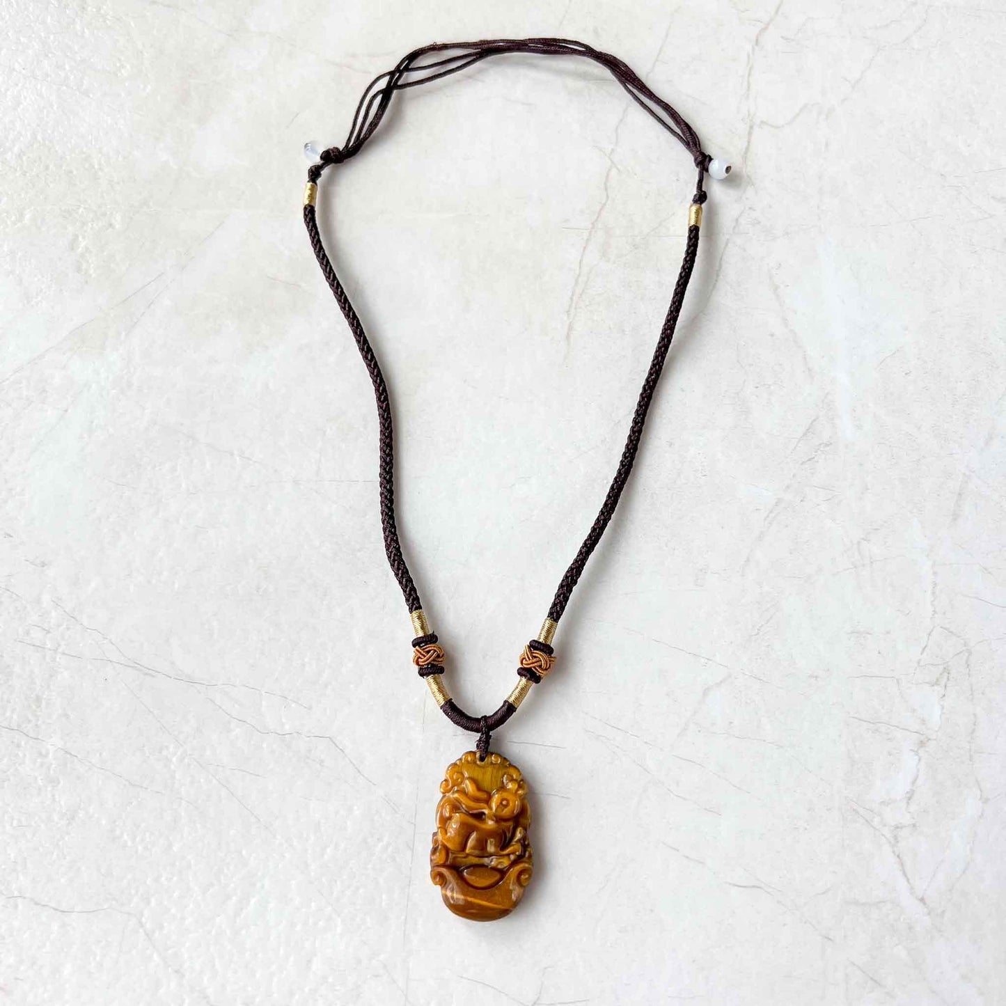 Tiger Eye Rabbit Chinese Zodiac Carved Pendant Necklace, YW-0110-1685930125