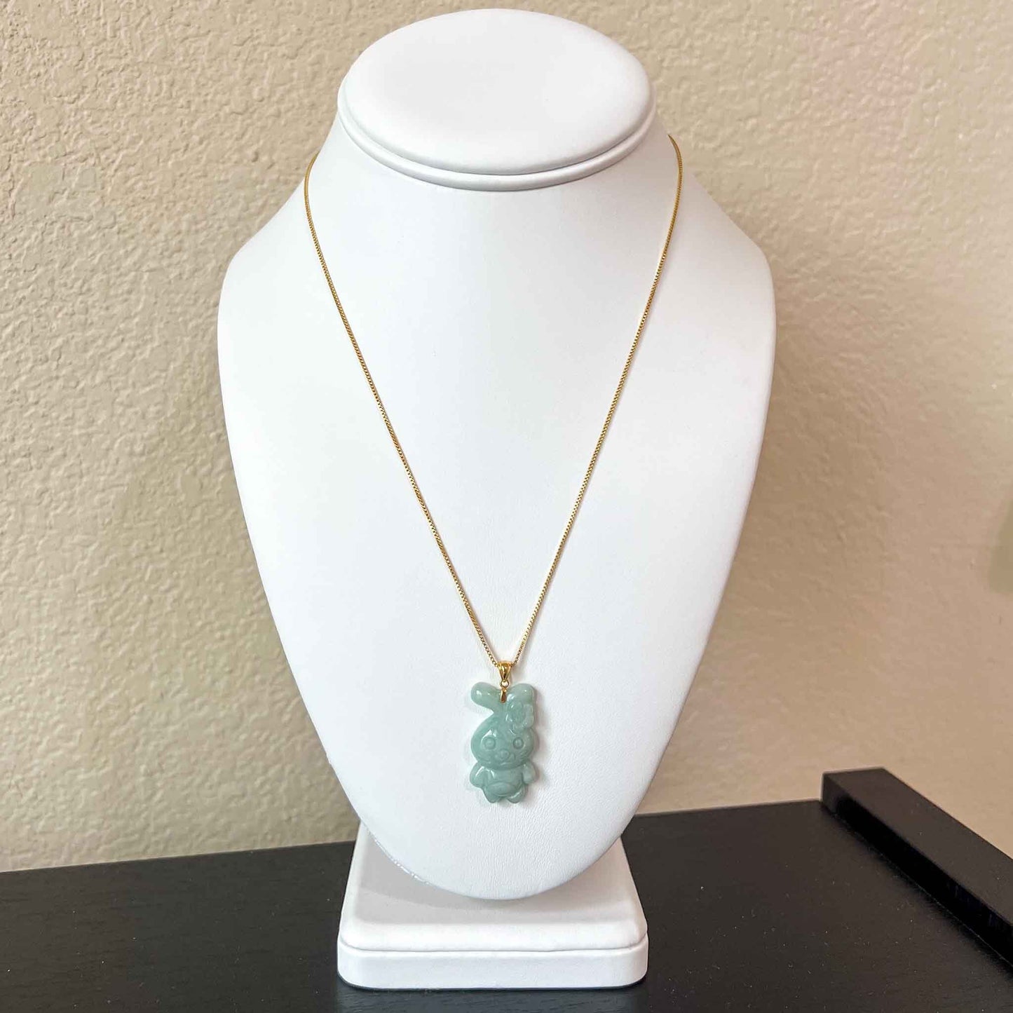 Light Green Jadeite Jade Cartoon Rabbit Pendant with 18K Solid Gold, SHWQ-0423-1684527699