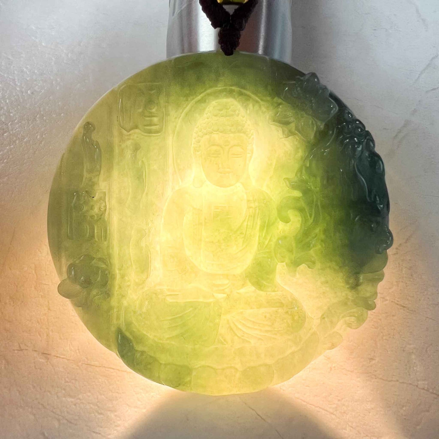 Jadeite Jade Vairocana Buddha with Demon Face, Da Ri Ru Lai, Đại Nhật Như Lai, 大日如来, Hand Carved Jade Pendant Necklace, YJ-1022-0064614