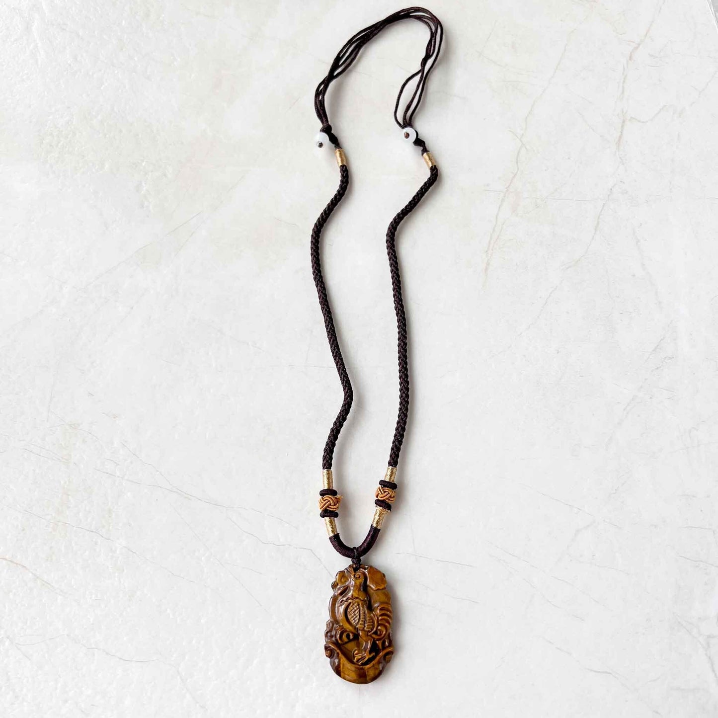 Tiger Eye Rooster Chicken Chinese Zodiac Carved Pendant Necklace, YW-0110-1685928242