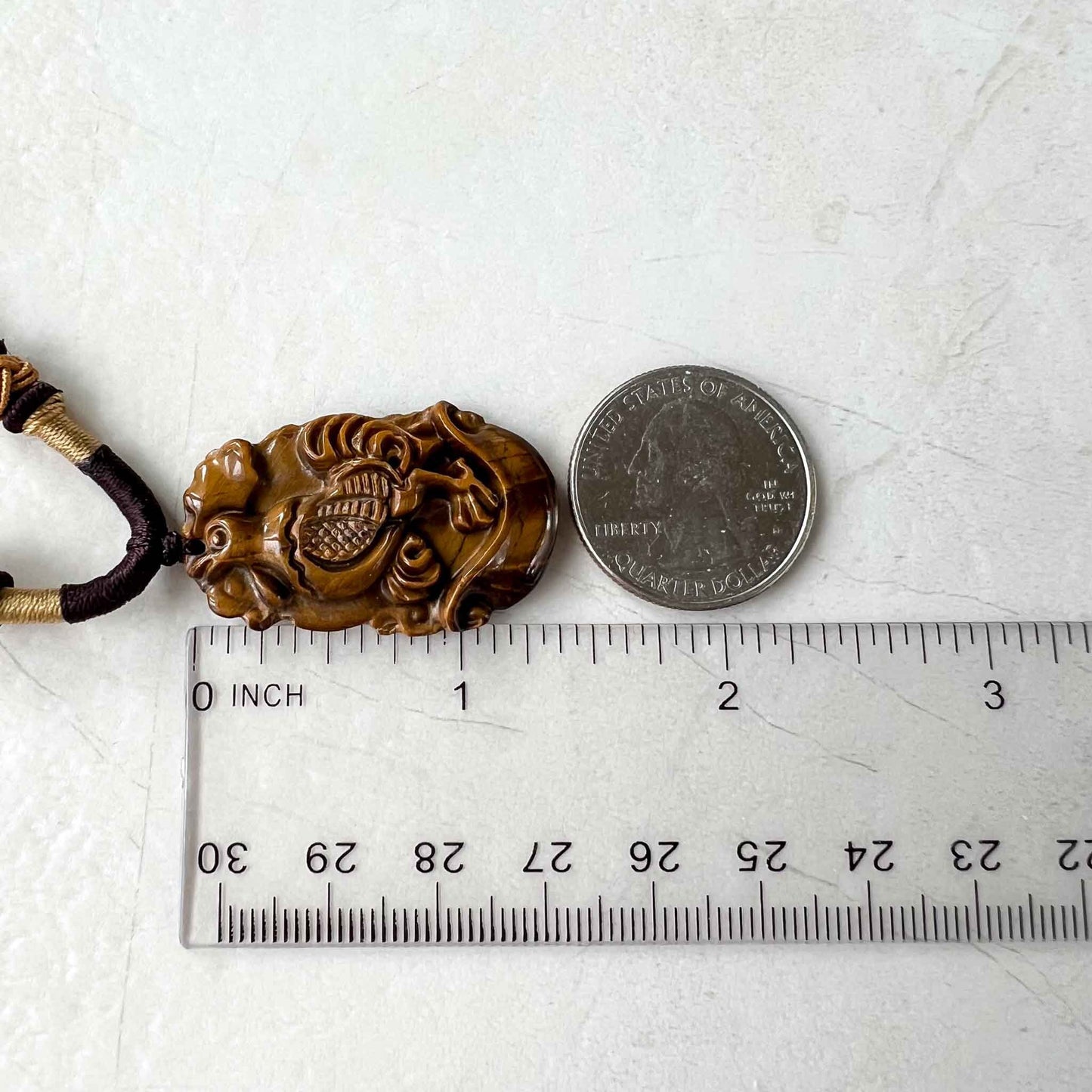 Tiger Eye Rooster Chicken Chinese Zodiac Carved Pendant Necklace, YW-0110-1685928242