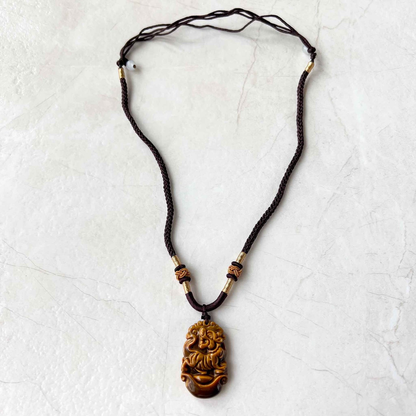 Tiger Eye Tiger Chinese Zodiac Carved Pendant Necklace, YW-0110-1685929076