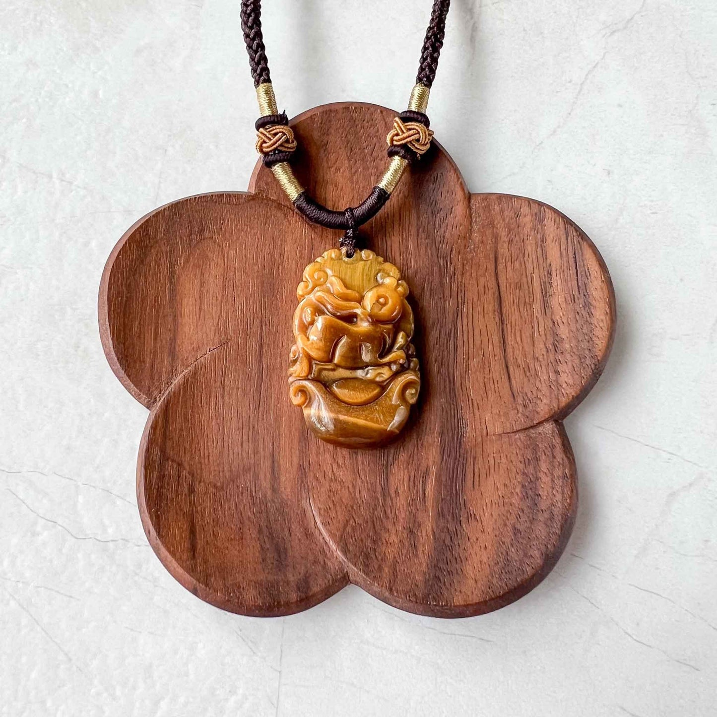 Tiger Eye Rabbit Chinese Zodiac Carved Pendant Necklace, YW-0110-1685930125