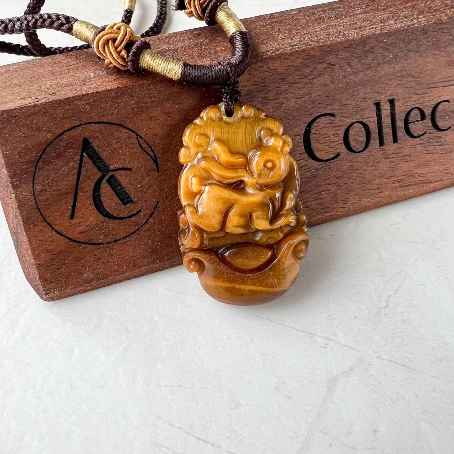 Tiger Eye Rabbit Chinese Zodiac Carved Pendant Necklace, YW-0110-1685930125