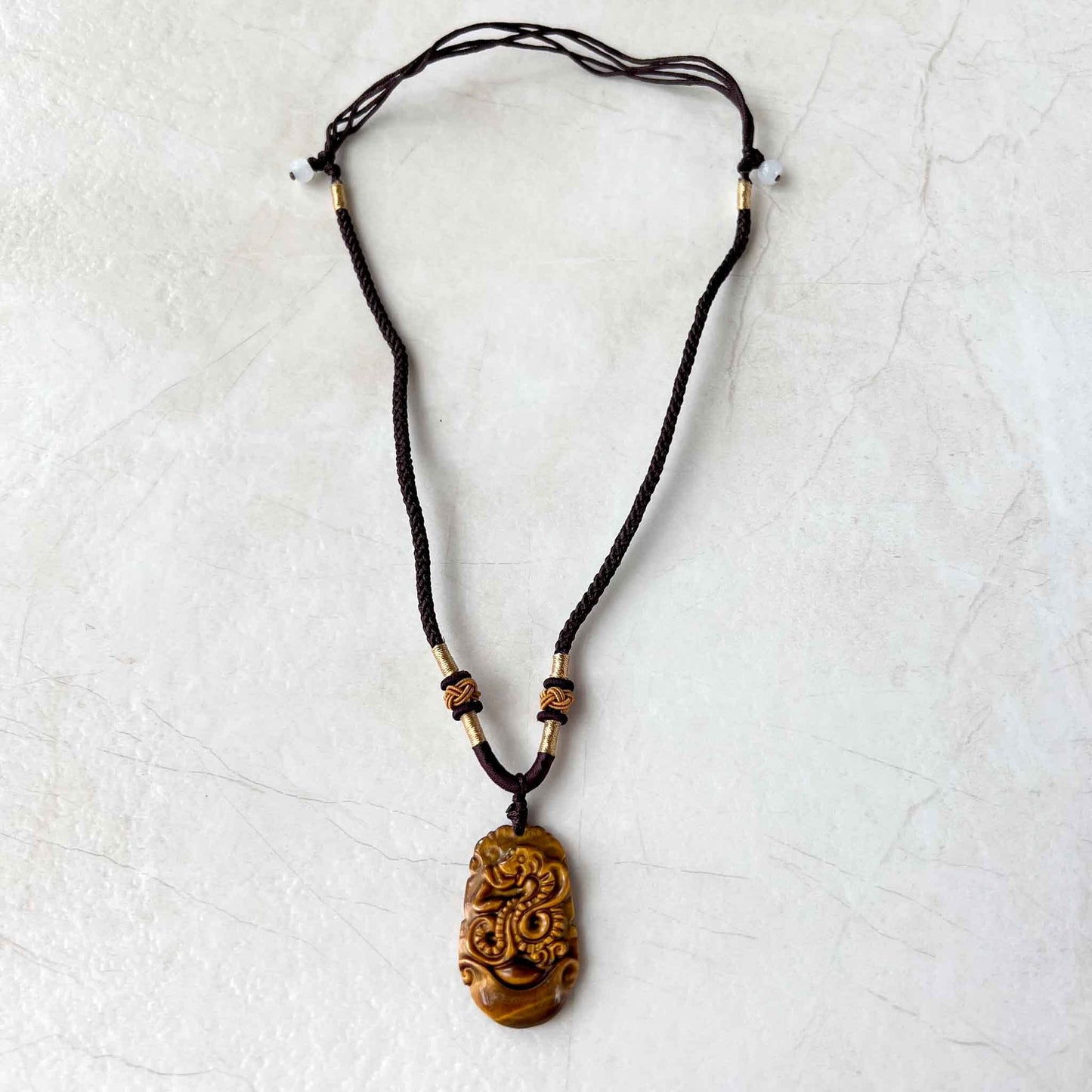 Tiger Eye Snake Chinese Zodiac Carved Pendant Necklace, YW-0110-1685931429