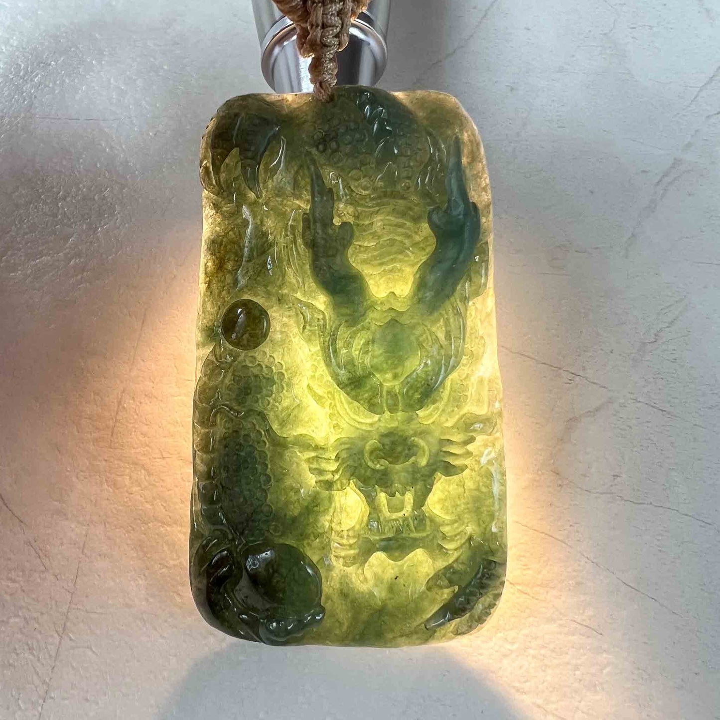 Green Jadeite Jade Dragon Chinese Zodiac Hand Carved Pendant Necklace, YJ-1222-0098069