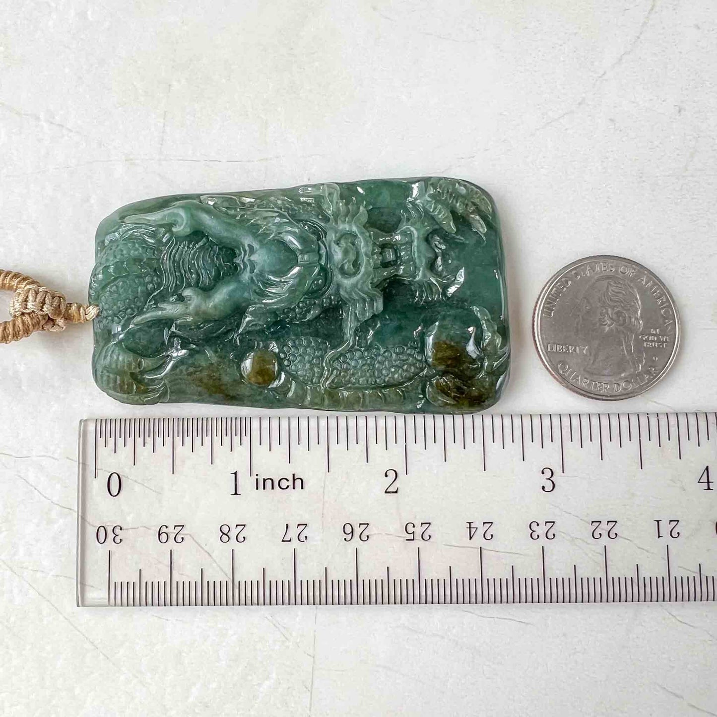 Green Jadeite Jade Dragon Chinese Zodiac Hand Carved Pendant Necklace, YJ-1222-0098069