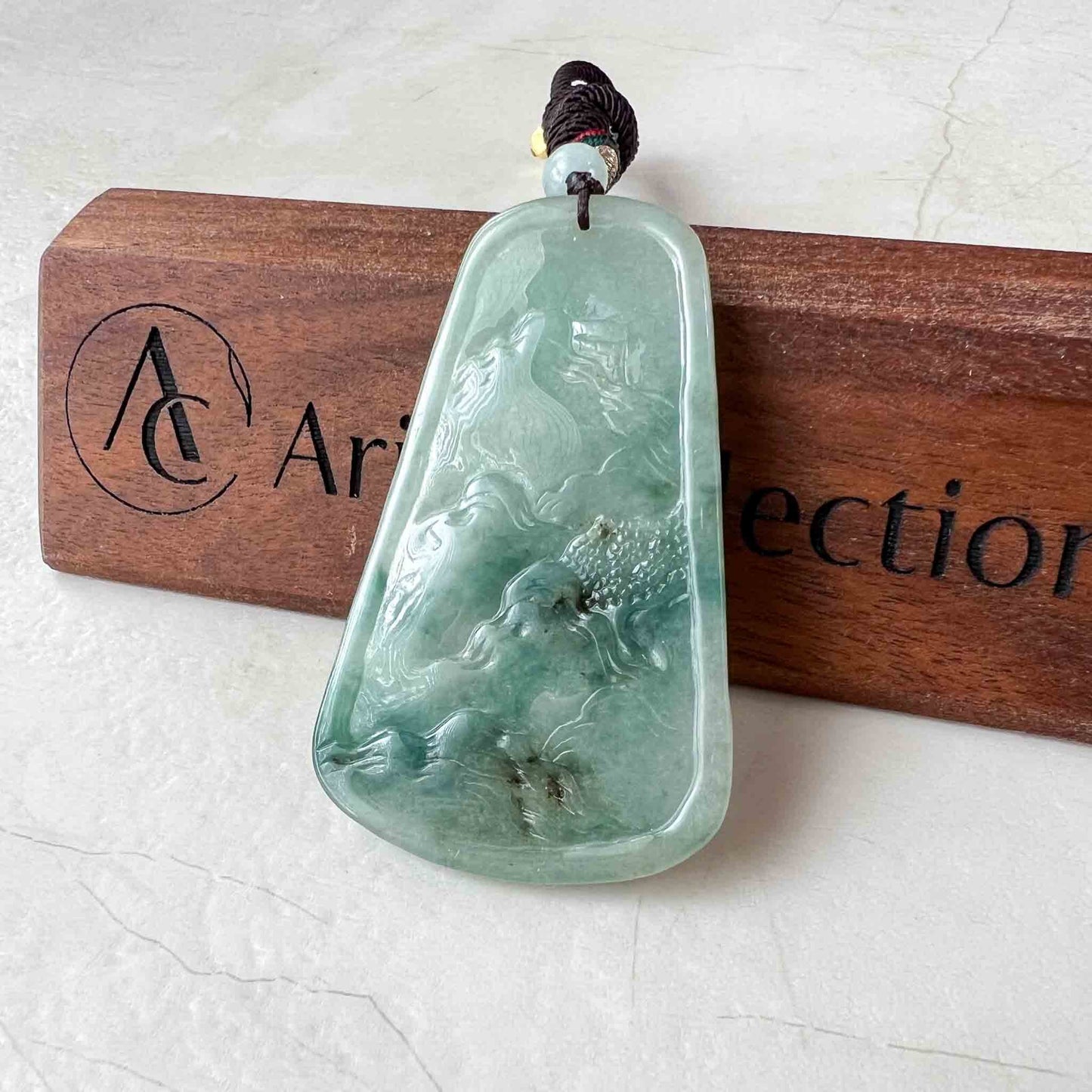 Jadeite Jade Lady Buddha, Guan Yin Mountain Landscape Avalokiteshvara, 观音, Hand Carved Pendant Necklace, YX-1122-1688528676