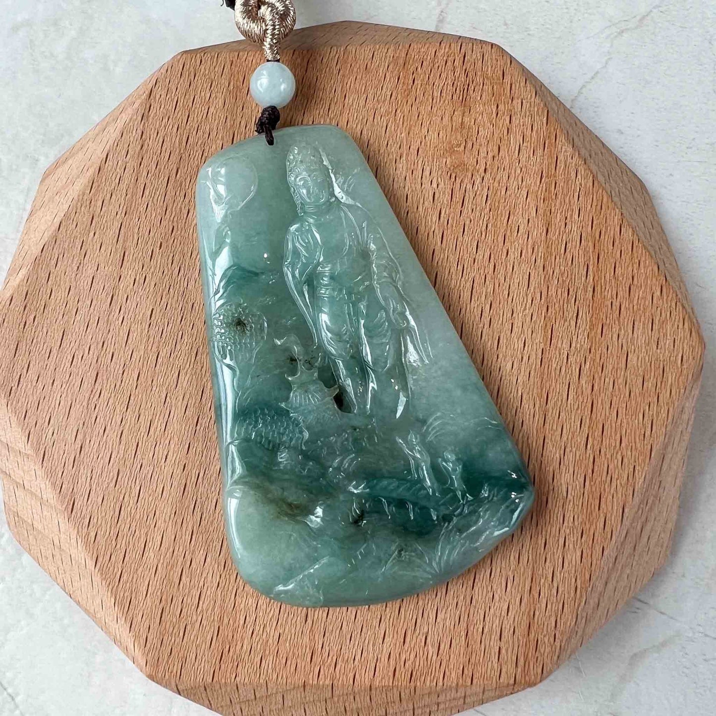 Jadeite Jade Lady Buddha, Guan Yin Mountain Landscape Avalokiteshvara, 观音, Hand Carved Pendant Necklace, YX-1122-1688528676