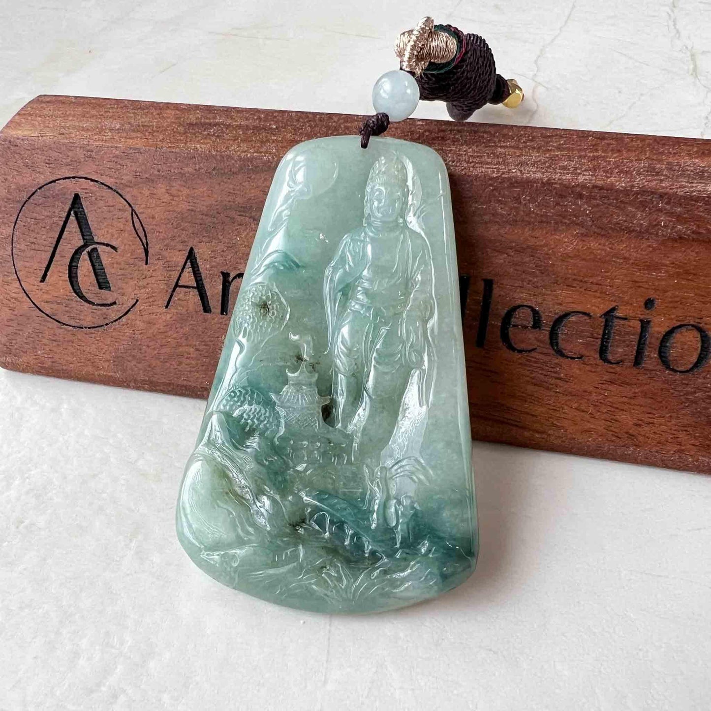 Jadeite Jade Lady Buddha, Guan Yin Mountain Landscape Avalokiteshvara, 观音, Hand Carved Pendant Necklace, YX-1122-1688528676