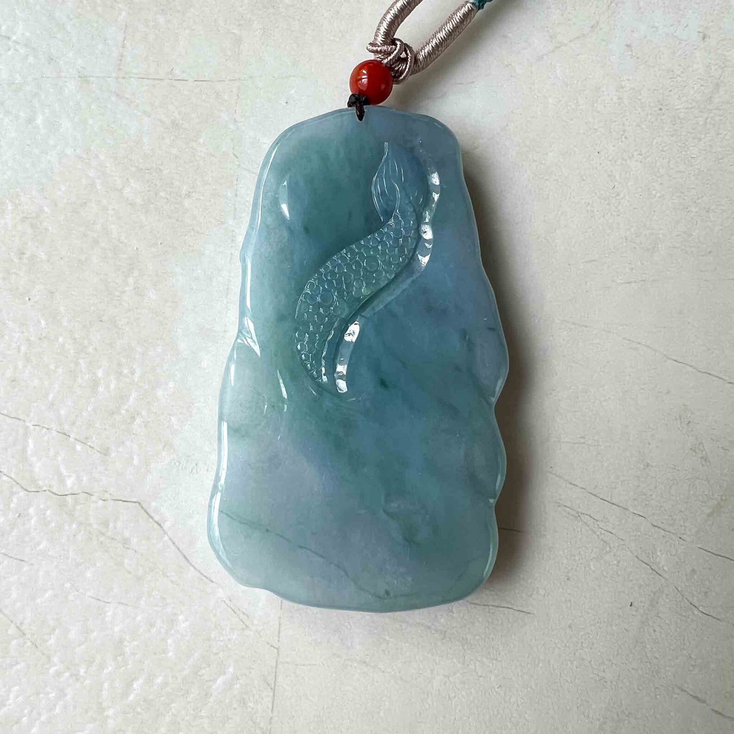Light Blue Purple Jadeite Jade Dragon Chinese Zodiac Hand Carved Pendant Necklace, HYDD-0223-1688583183