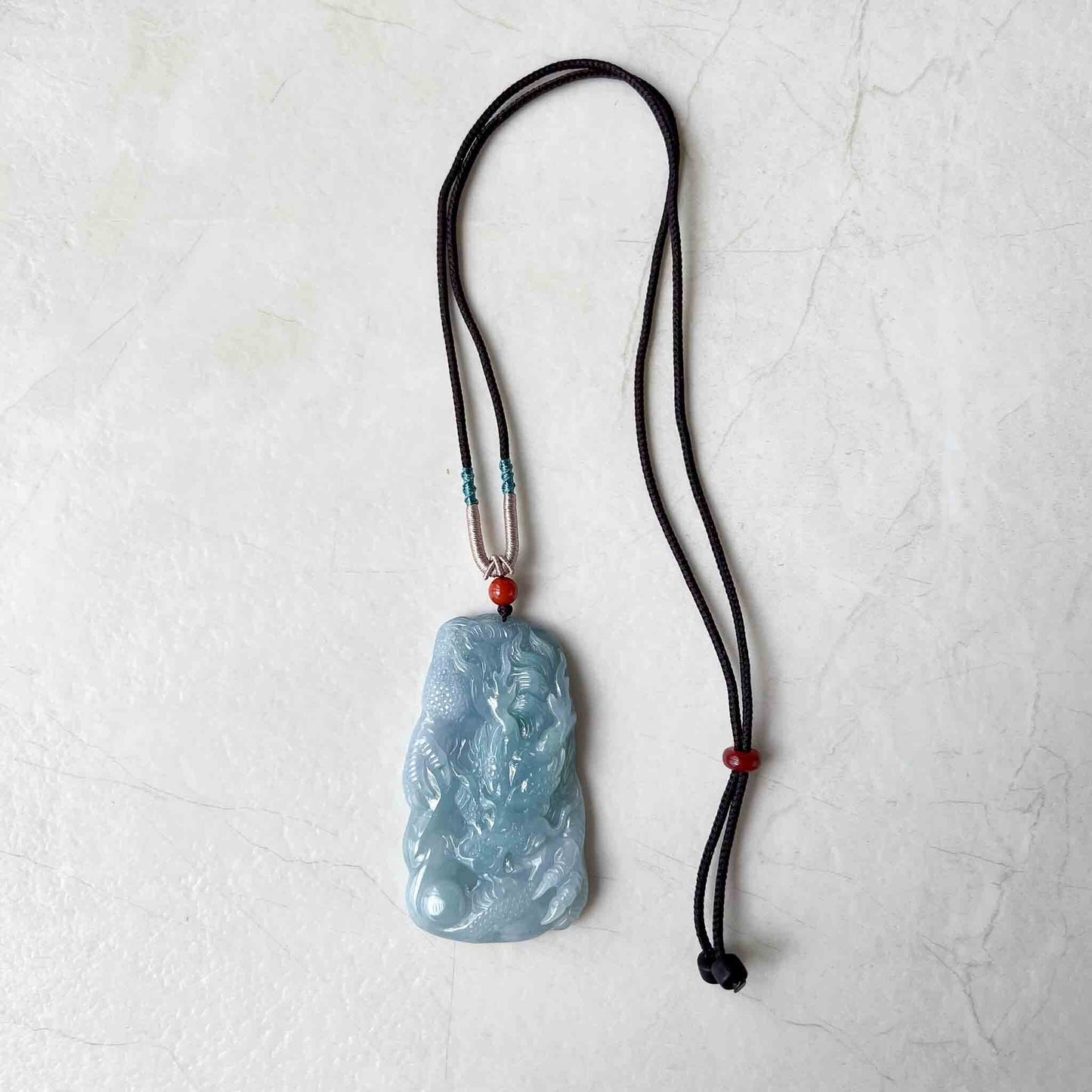 Light Blue Purple Jadeite Jade Dragon Chinese Zodiac Hand Carved Pendant Necklace, HYDD-0223-1688583183