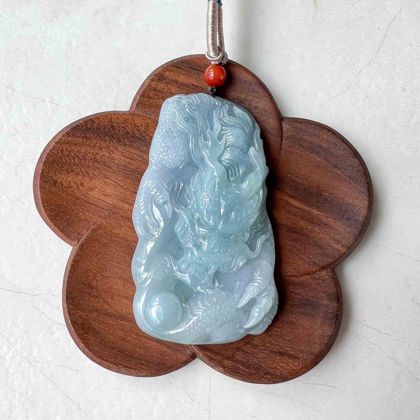 Light Blue Purple Jadeite Jade Dragon Chinese Zodiac Hand Carved Pendant Necklace, HYDD-0223-1688583183