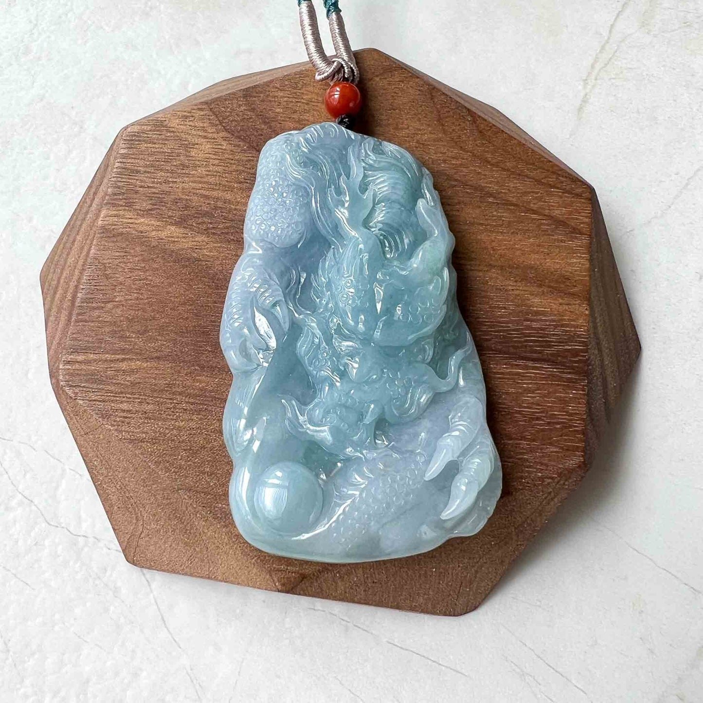 Light Blue Purple Jadeite Jade Dragon Chinese Zodiac Hand Carved Pendant Necklace, HYDD-0223-1688583183