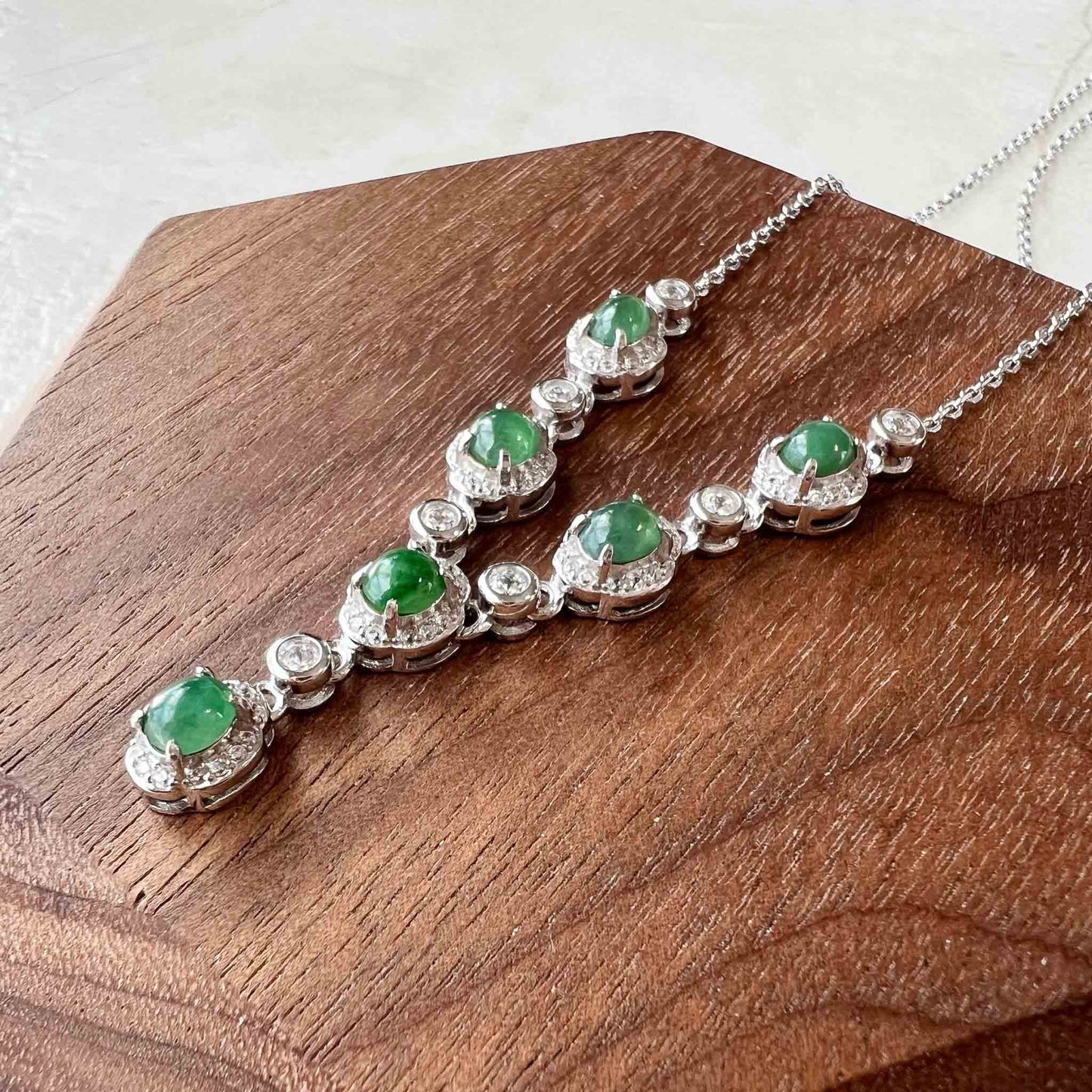Small Dainty Green Jadeite Jade Sterling Silver Necklace, YZ-0422-YZ0062866