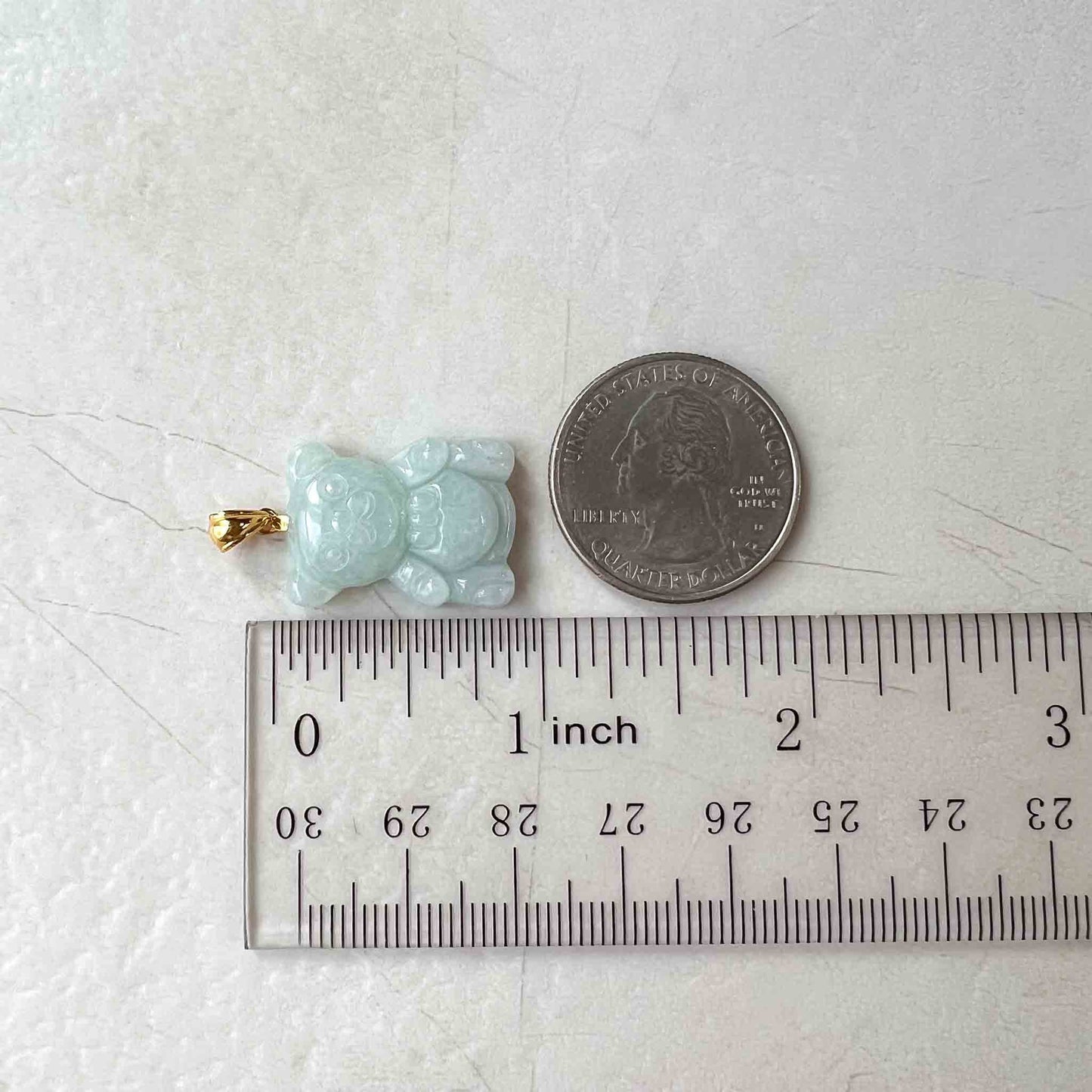 Jadeite Jade Teddy Bear, 18K Gold Bail, Hand Carved Pendant, SHWQ-0223-1689879296