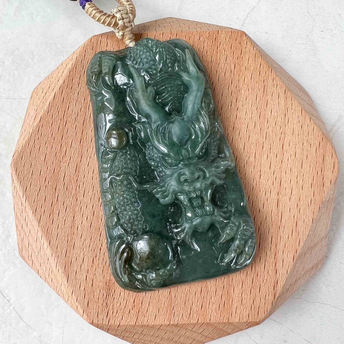 Green Jadeite Jade Dragon Chinese Zodiac Hand Carved Pendant Necklace, YJ-1222-0098069