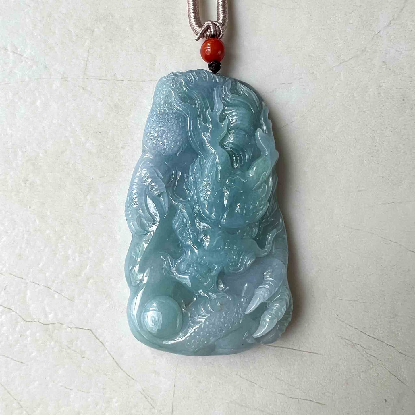 Light Blue Purple Jadeite Jade Dragon Chinese Zodiac Hand Carved Pendant Necklace, HYDD-0223-1688583183