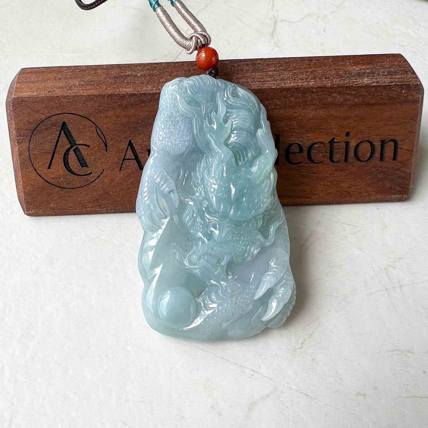Light Blue Purple Jadeite Jade Dragon Chinese Zodiac Hand Carved Pendant Necklace, HYDD-0223-1688583183