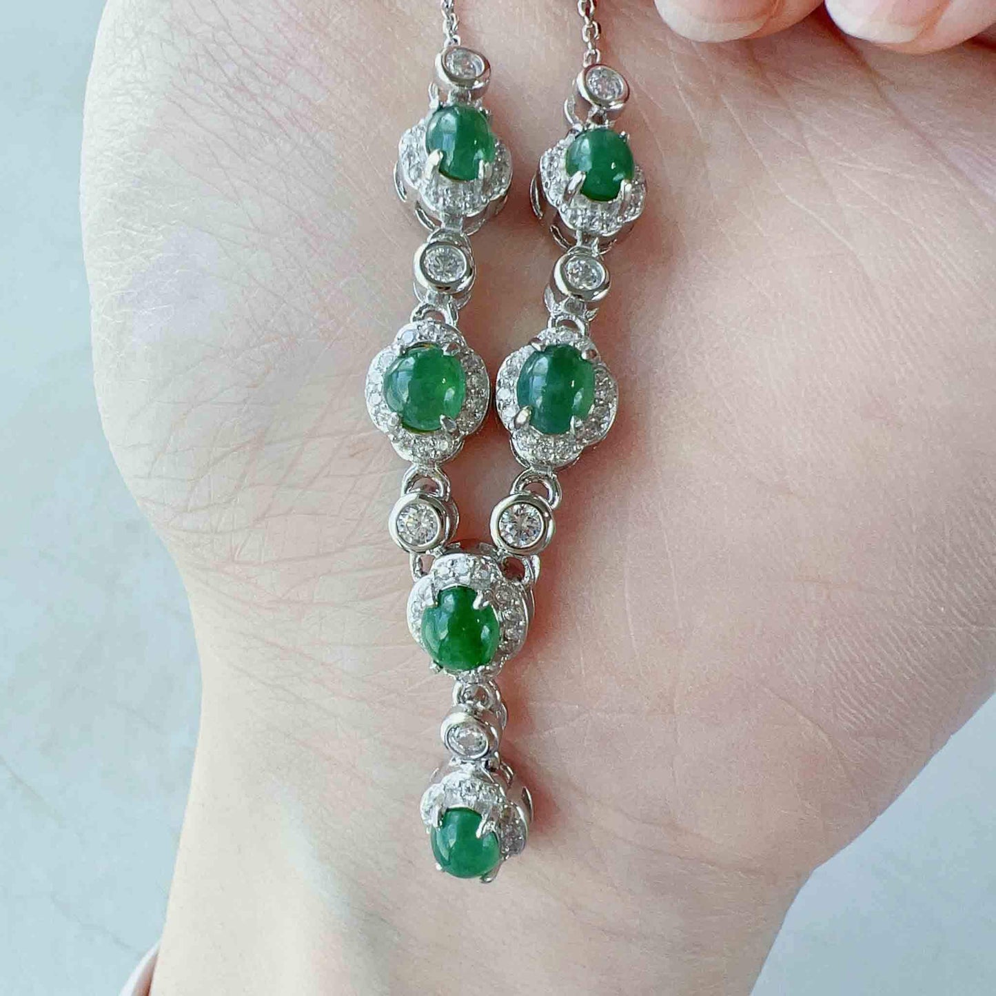 Small Dainty Green Jadeite Jade Sterling Silver Necklace, YZ-0422-YZ0062866