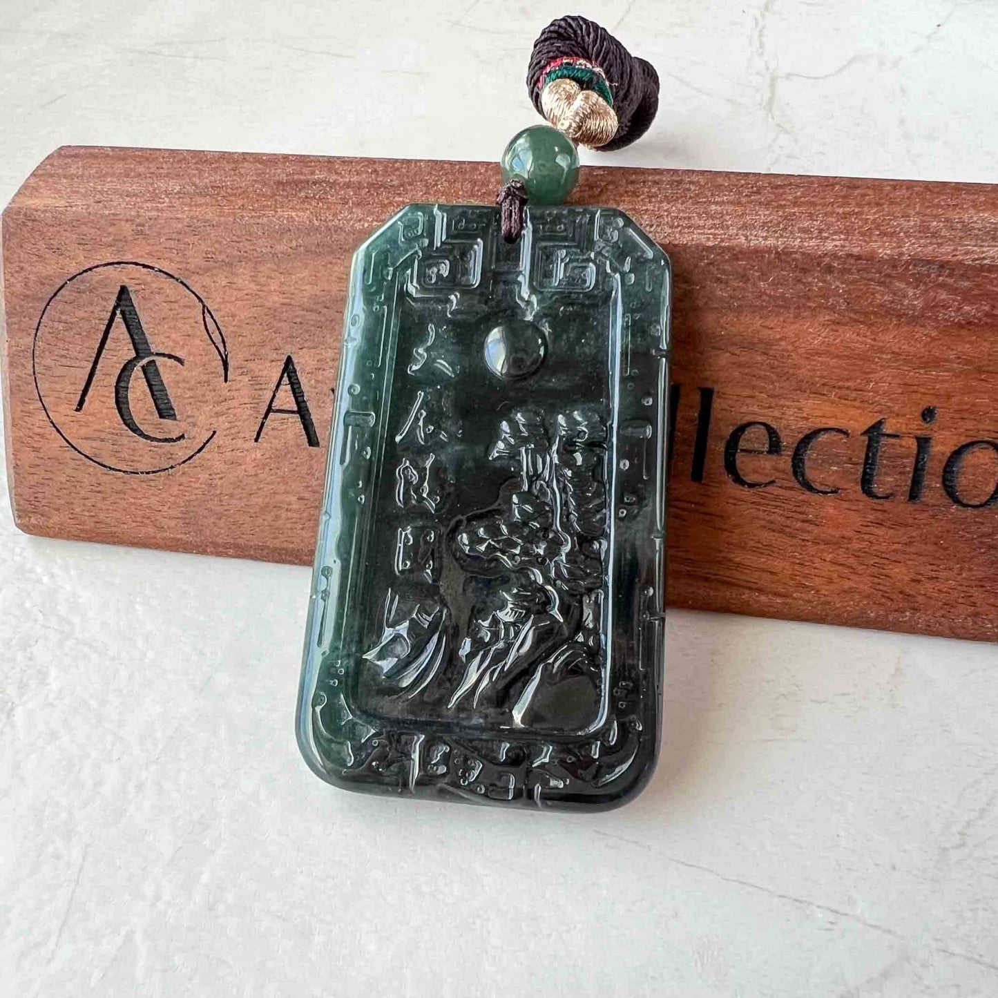 Black Green Jadeite Jade Eagle and Fish Pendant, Grand Visionary Pendant, 大展宏图, Hand Carved Jade, YX-1122-1688874718