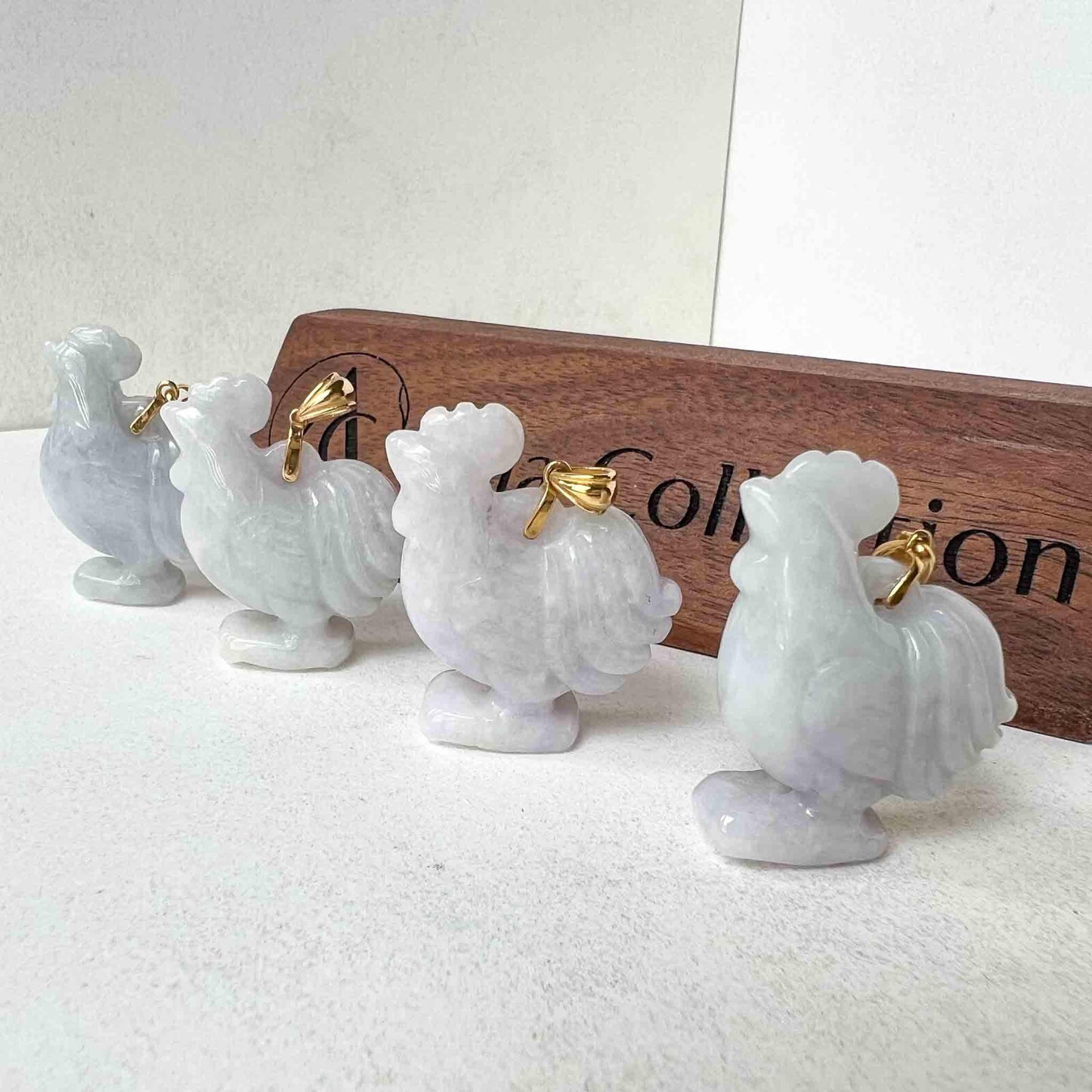 Jadeite Jade Purple Lavender Rooster Chicken with 18K Solid Gold Bail, Chinese Zodiac Carved Pendant, SHWQ-0423-1690439145