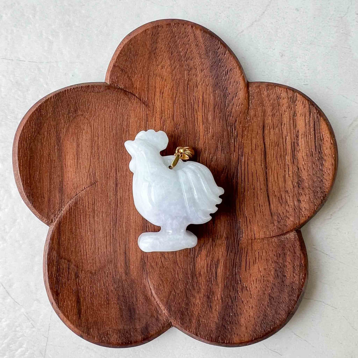 Jadeite Jade Purple Lavender Rooster Chicken with 18K Solid Gold Bail, Chinese Zodiac Carved Pendant, SHWQ-0423-1690439145