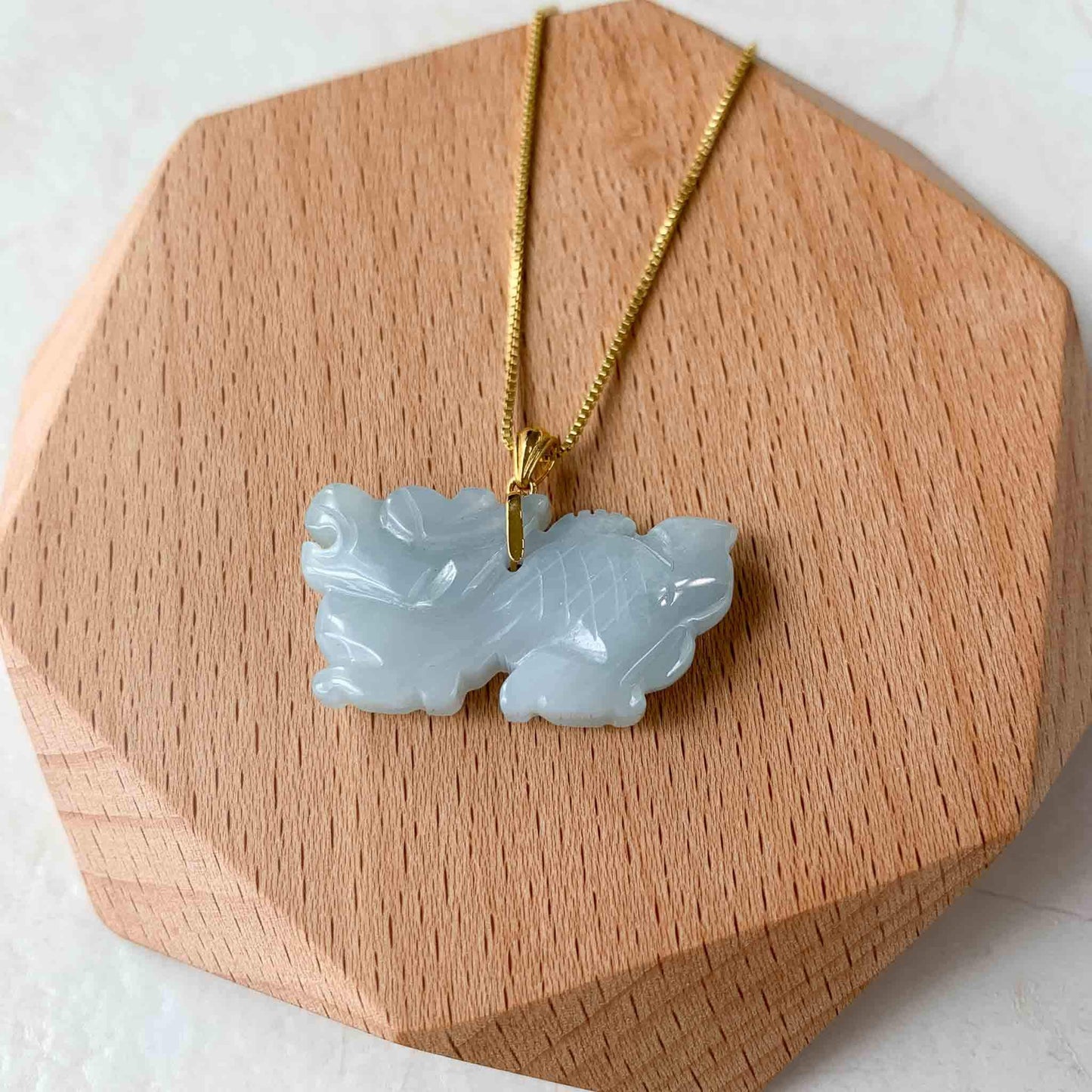 3-D Dragon Jadeite Jade Hand Carved Pendant with 18K Solid Gold Bail, SHWQ-0423-1690440622