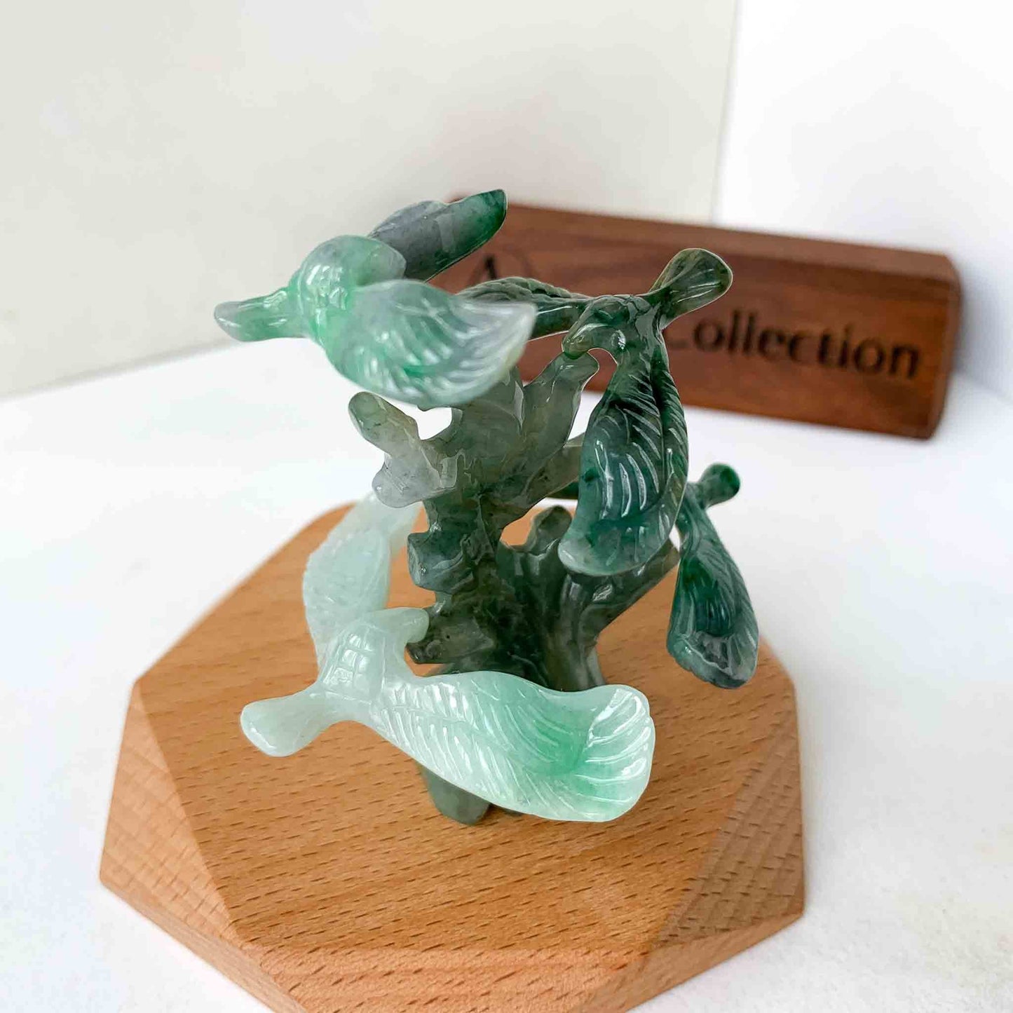 Balanced Green Jadeite Jade Eagle Forest Figurine, Hand-Carved Art Sculpture