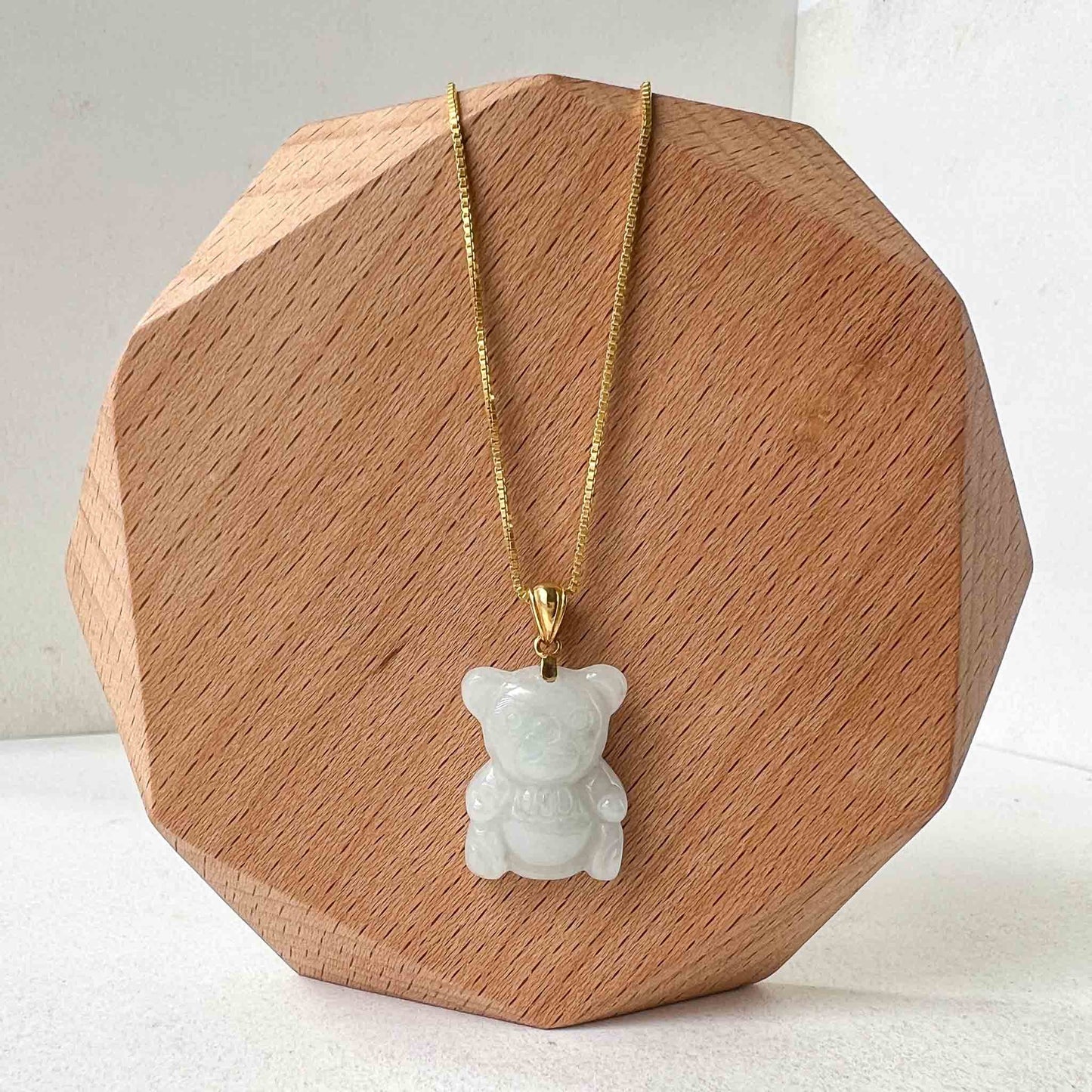 Jadeite Jade Teddy Bear, 18K Gold Bail, Hand Carved Pendant, SHWQ-0223-1689879296