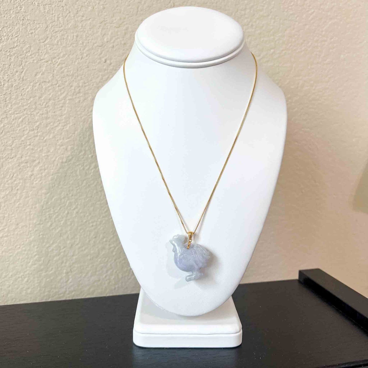 Jadeite Jade Purple Lavender Rooster Chicken with 18K Solid Gold Bail, Chinese Zodiac Carved Pendant, SHWQ-0423-1690439145