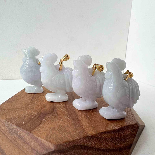 Jadeite Jade Purple Lavender Rooster Chicken with 18K Solid Gold Bail, Chinese Zodiac Carved Pendant, SHWQ-0423-1690439145