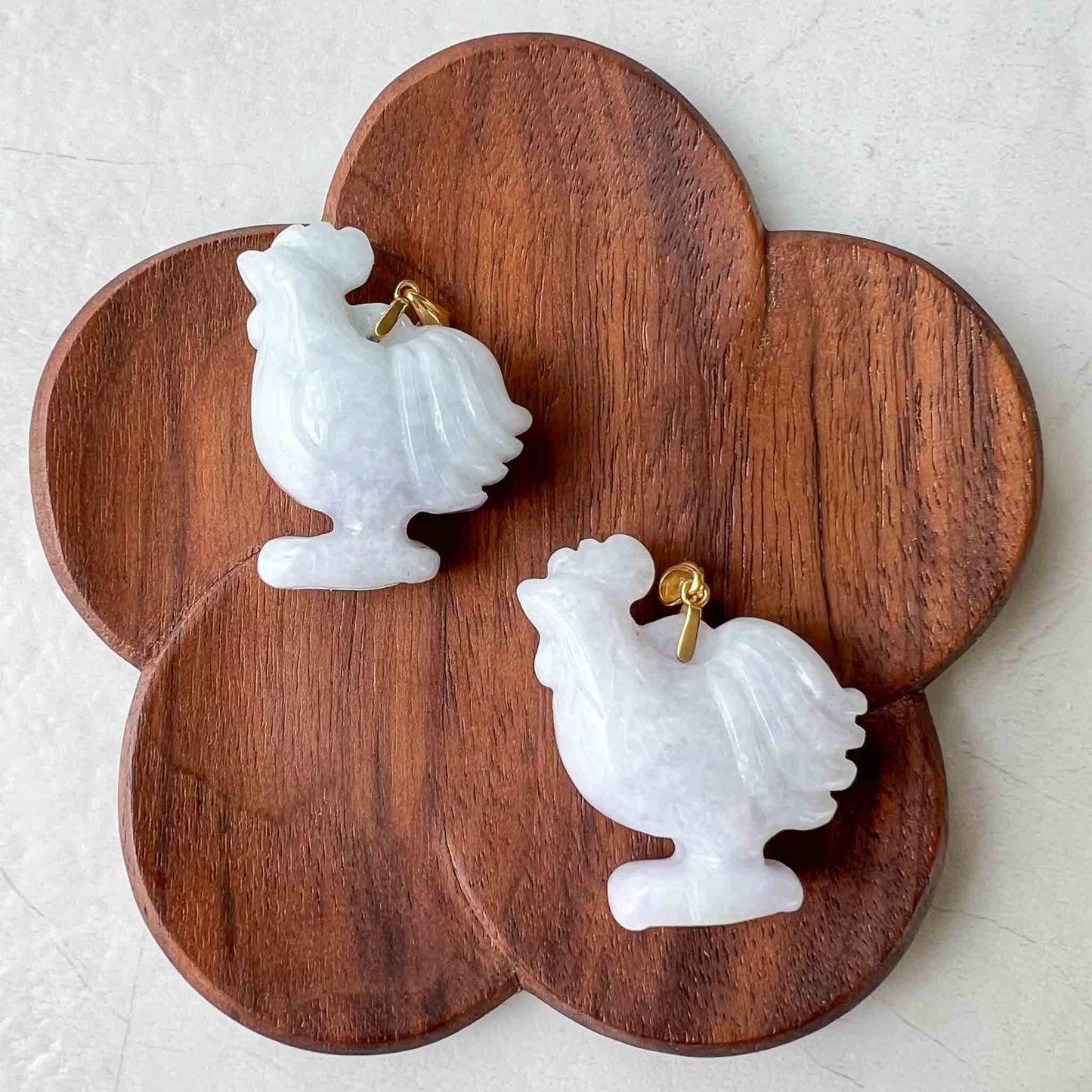 Jadeite Jade Purple Lavender Rooster Chicken with 18K Solid Gold Bail, Chinese Zodiac Carved Pendant, SHWQ-0423-1690439145