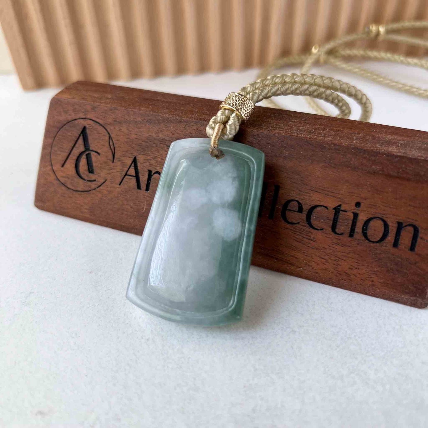 Green White Jadeite Jade Deers in Forest Hand Carved Pendant Necklace, YJ-1022-0064623