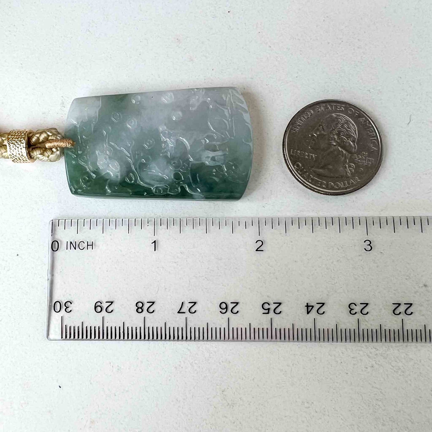 Green White Jadeite Jade Deers in Forest Hand Carved Pendant Necklace, YJ-1022-0064623